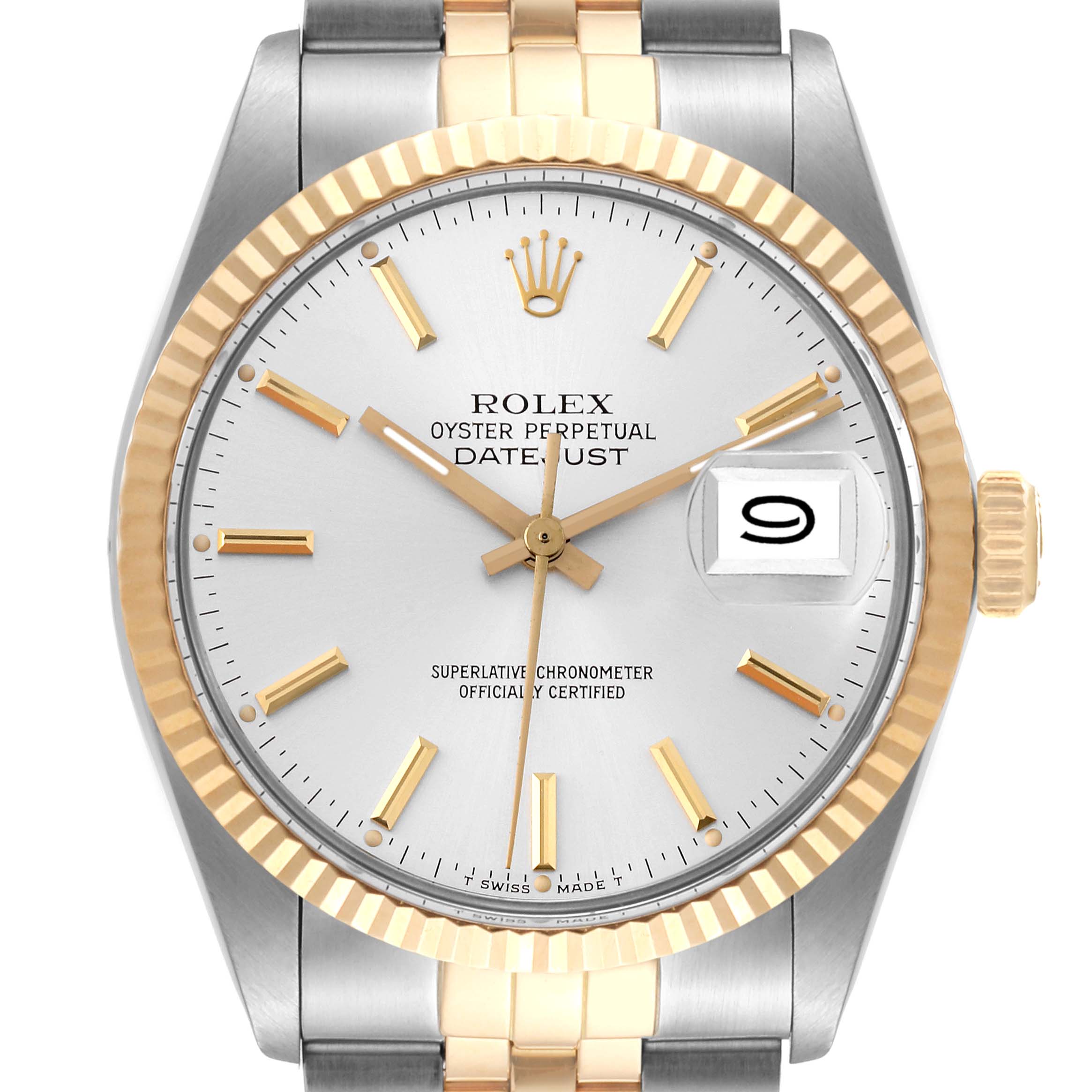 Rolex Datejust Steel Yellow Gold Silver Dial Vintage Mens Watch