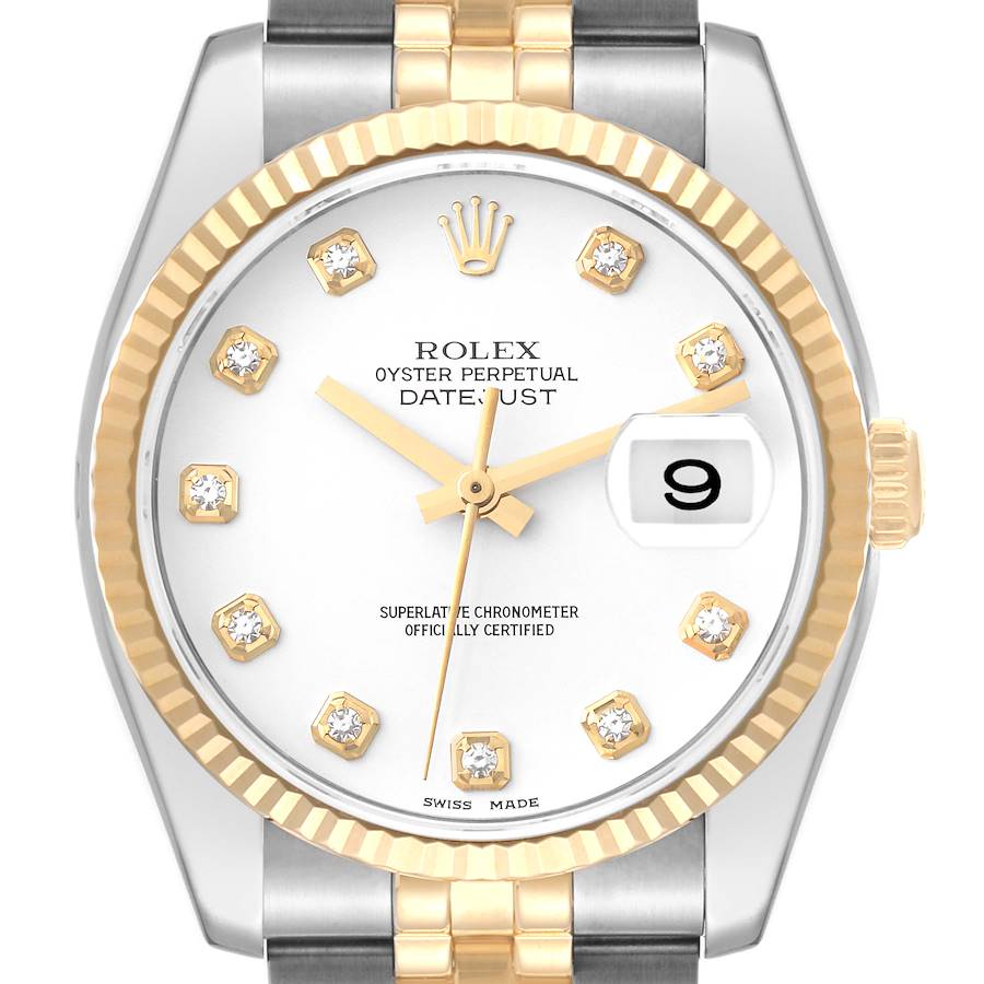 Rolex Datejust Steel Yellow Gold White Diamond Dial Mens Watch 116233 SwissWatchExpo