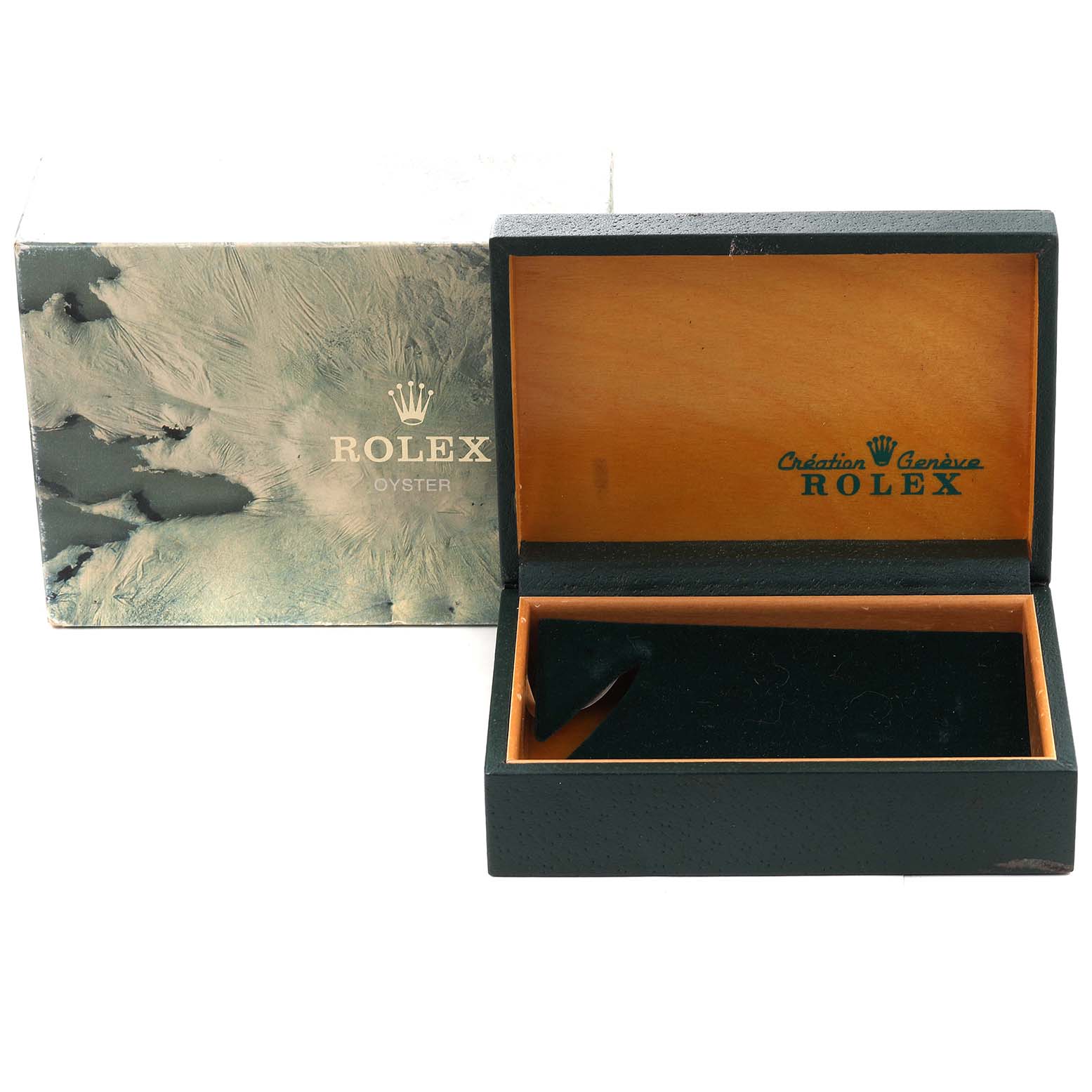 The image shows an open Rolex Datejust 16233 Men's Steel and Gold (two tone) White Dial 16233 Men's Steel and Gold (two tone) White Dial watch box with an exterior sleeve and interior branding visible.