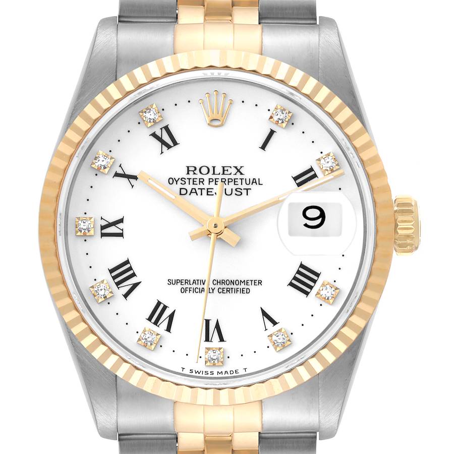 Rolex Datejust Steel Yellow Gold White Diamond Dial Mens Watch 16233 Box Papers SwissWatchExpo
