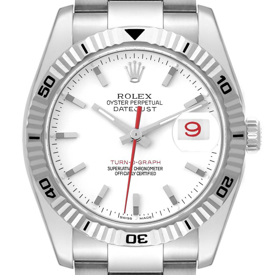 Rolex Datejust Turnograph White Dial Steel Mens Watch 116264 Box Papers SwissWatchExpo