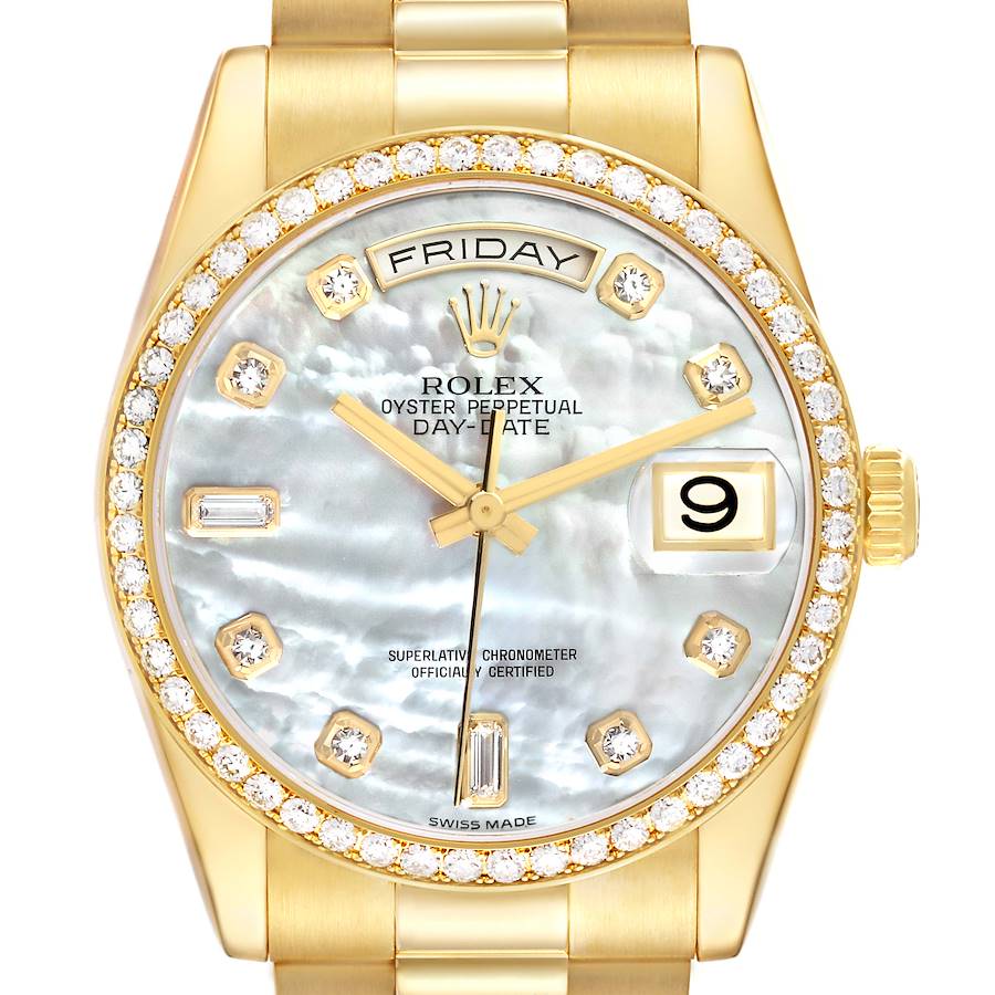 Rolex Day-Date President Yellow Gold MOP Diamond Mens Watch 118348 SwissWatchExpo