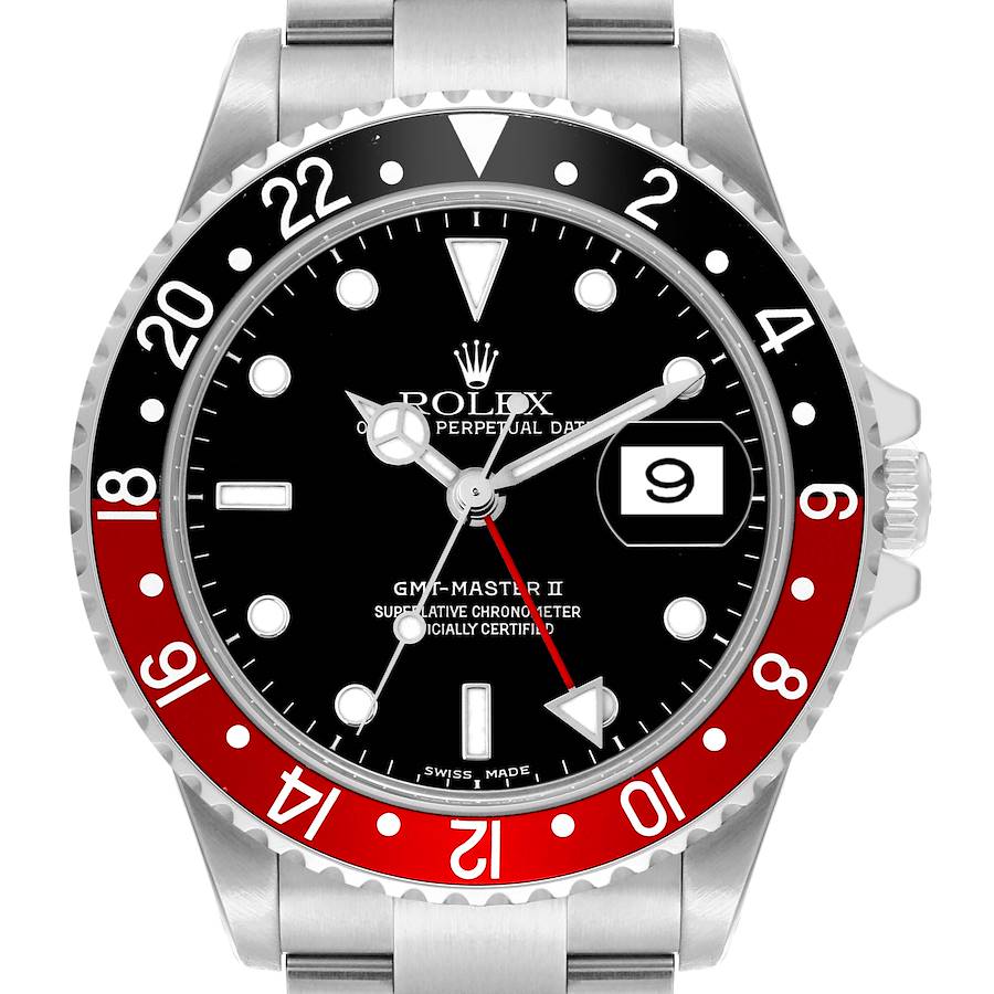 Rolex GMT Master II Black Red Coke Bezel Steel Mens Watch 16710 SwissWatchExpo