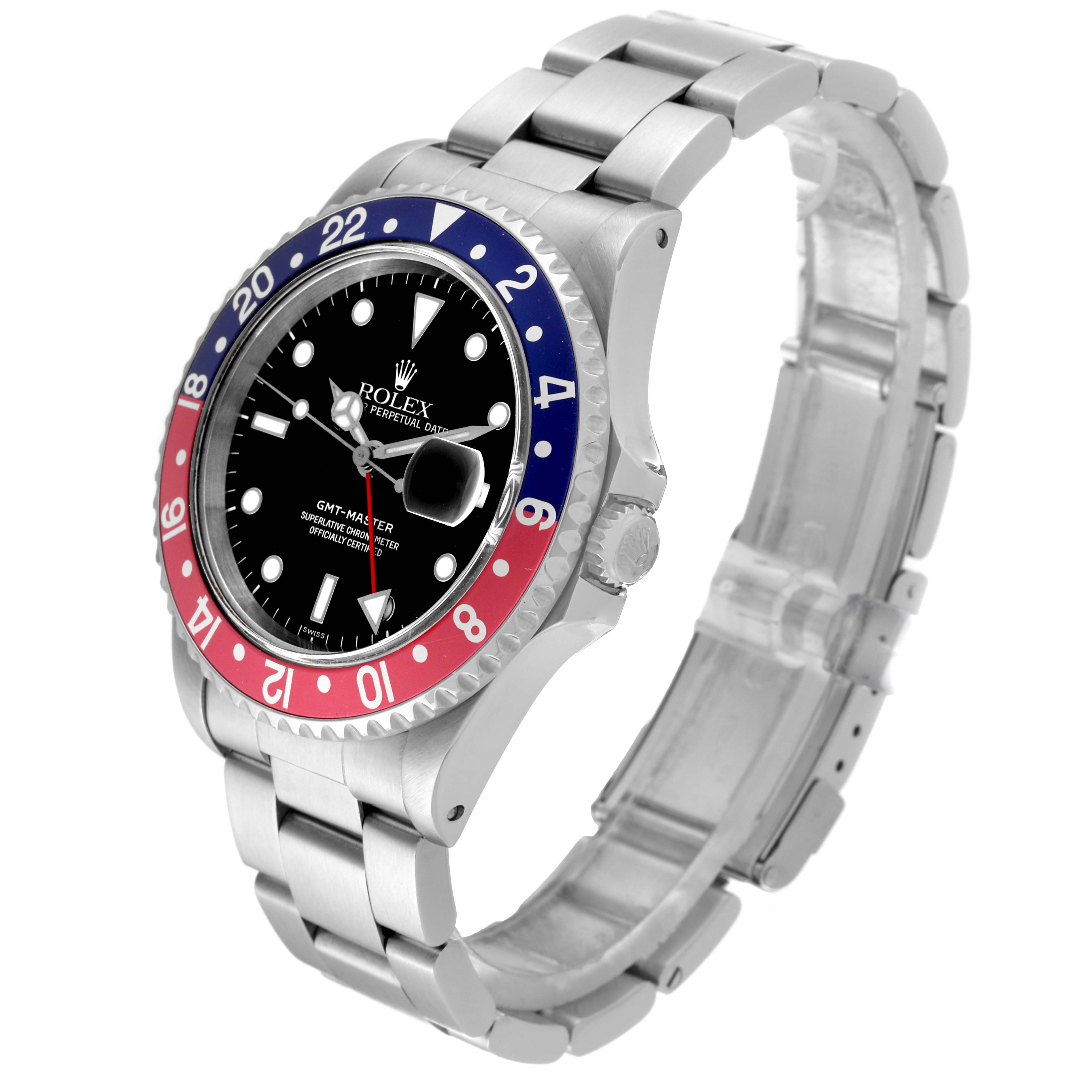 The Rolex GMT-Master 16700 Men
s Stainless Steel Black Dial 16700 Men
s Stainless Steel Black Dial watch is shown at a three-quarter angle, displaying the bezel, dial, and bracelet.