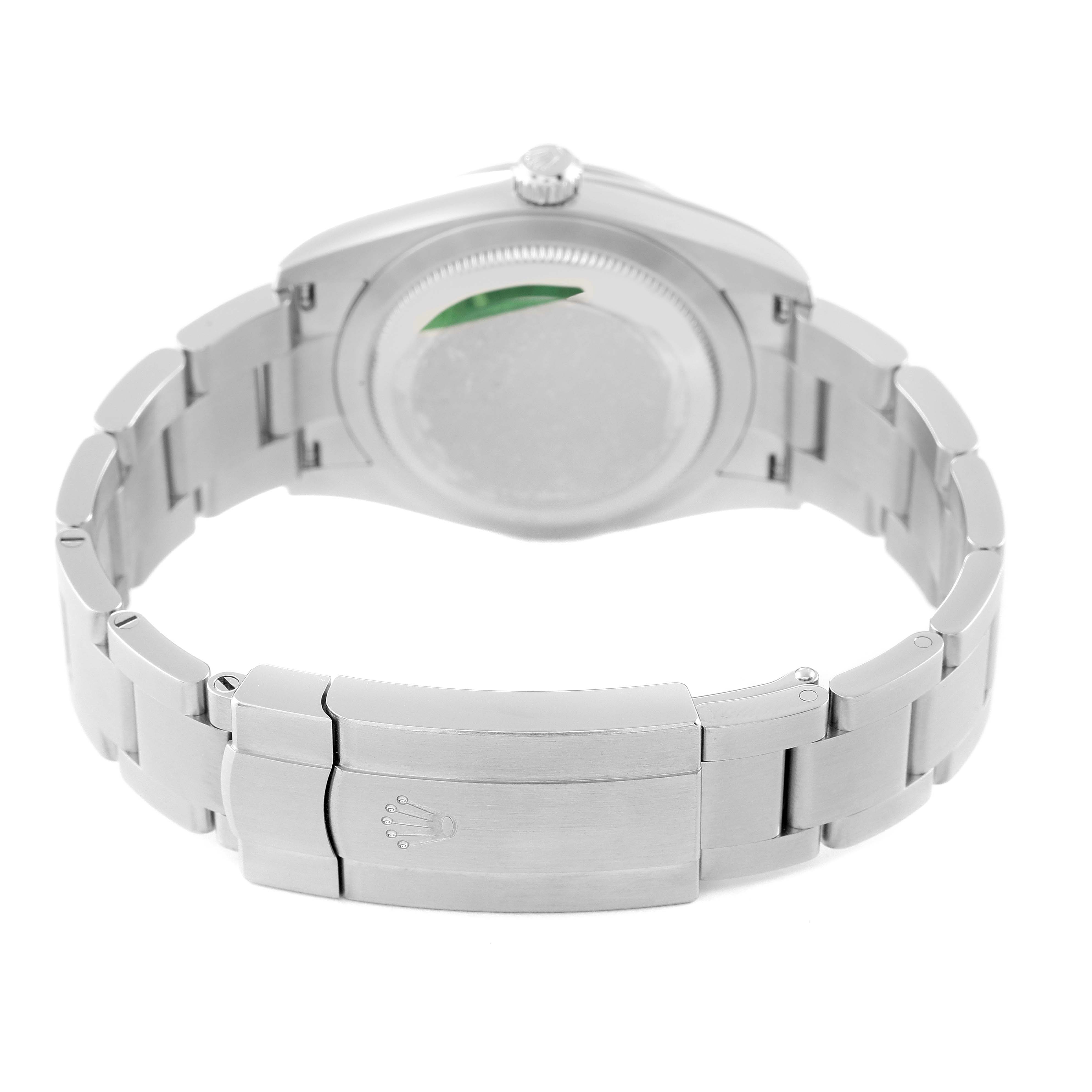 The image shows the back view of a Rolex Oyster Perpetual 124200 Men's Stainless Steel Black Dial 124200 Men's Stainless Steel Black Dial watch, highlighting the bracelet and clasp.