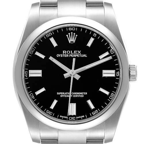 Photo of Rolex Oyster Perpetual Black Dial Steel Mens Watch 116000 Unworn