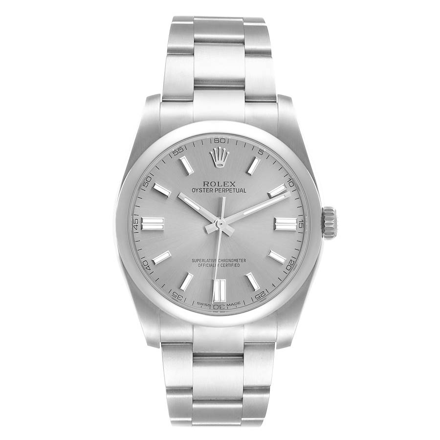 Rolex Oyster Perpetual Rhodium Dial Steel Mens Watch 116000 Box Card