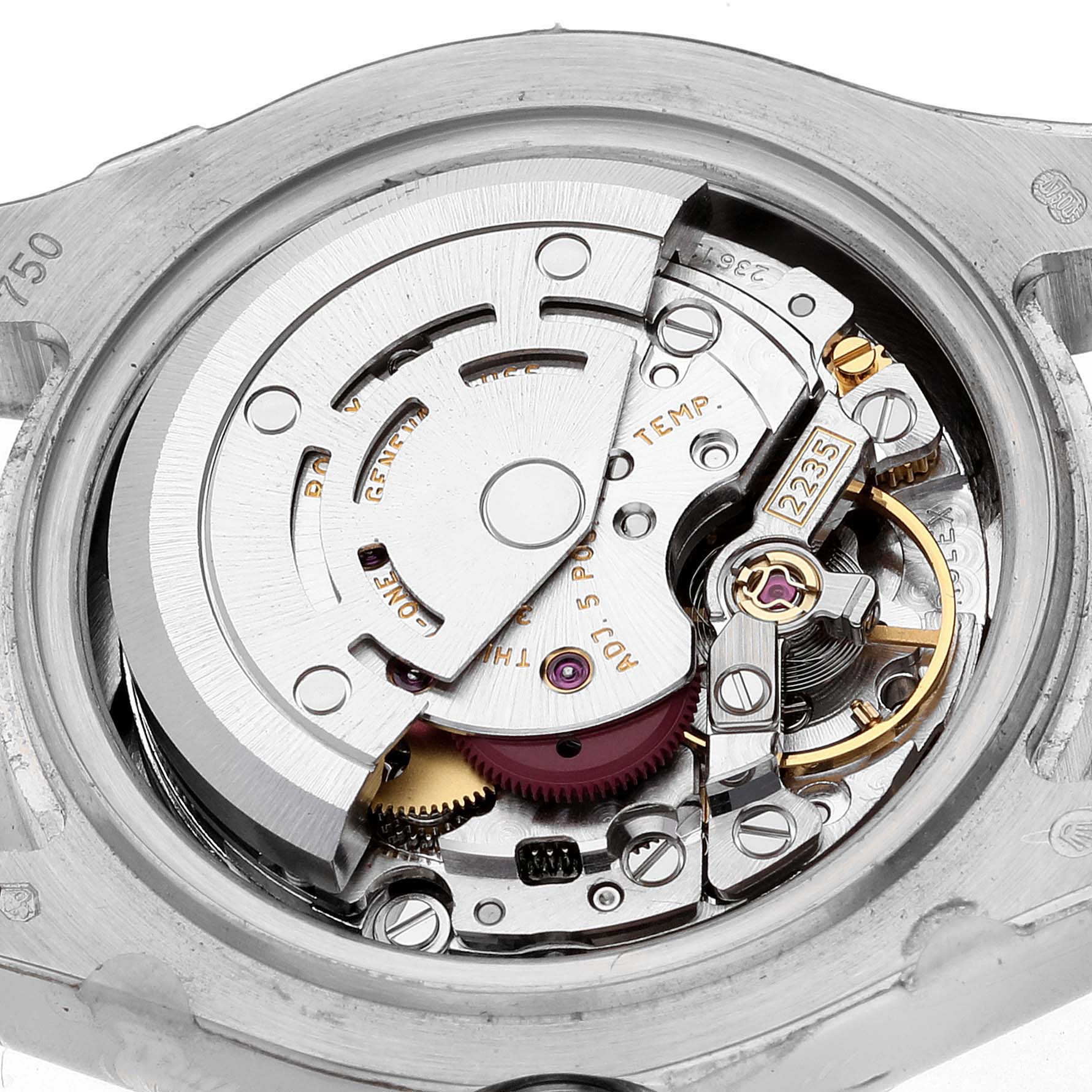 This image shows the internal mechanical movement of the Rolex Pearlmaster 80359 Women's White Gold Mother of Pearl Dial 80359 Women's White Gold Mother of Pearl Dial watch from a close-up, top-down angle.