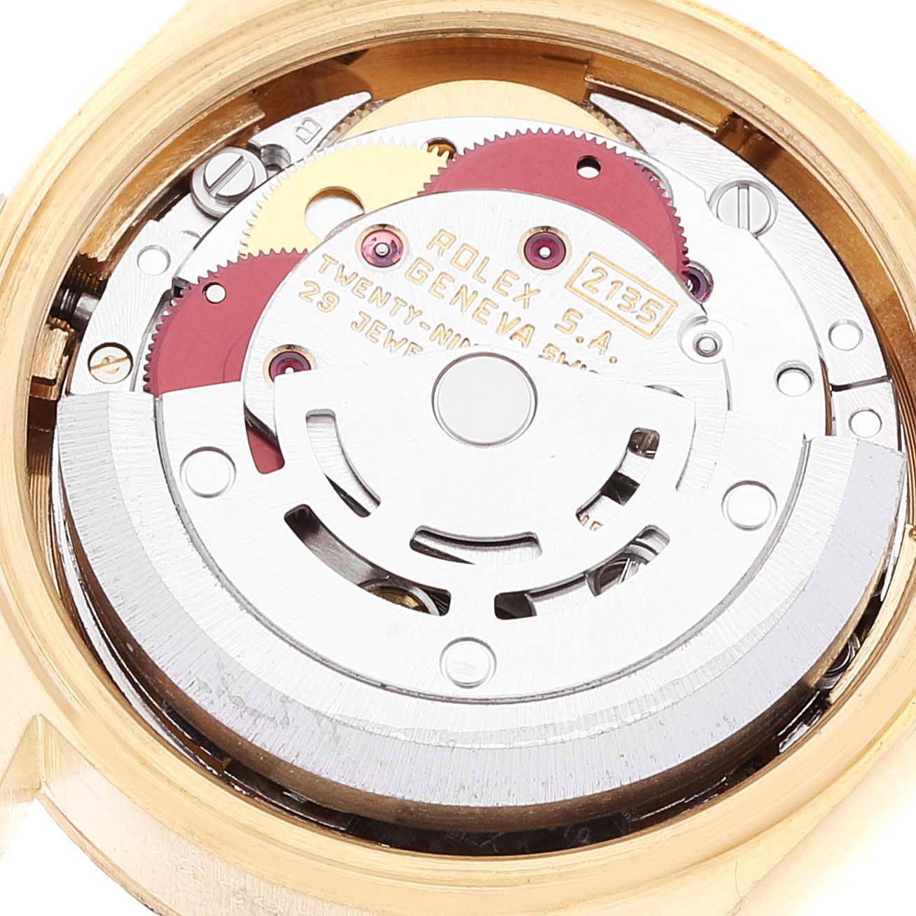 This image shows the internal mechanical movement of a Rolex President 69178 Women
s Yellow Gold Champagne Dial 69178 Women
s Yellow Gold Champagne Dial model watch.