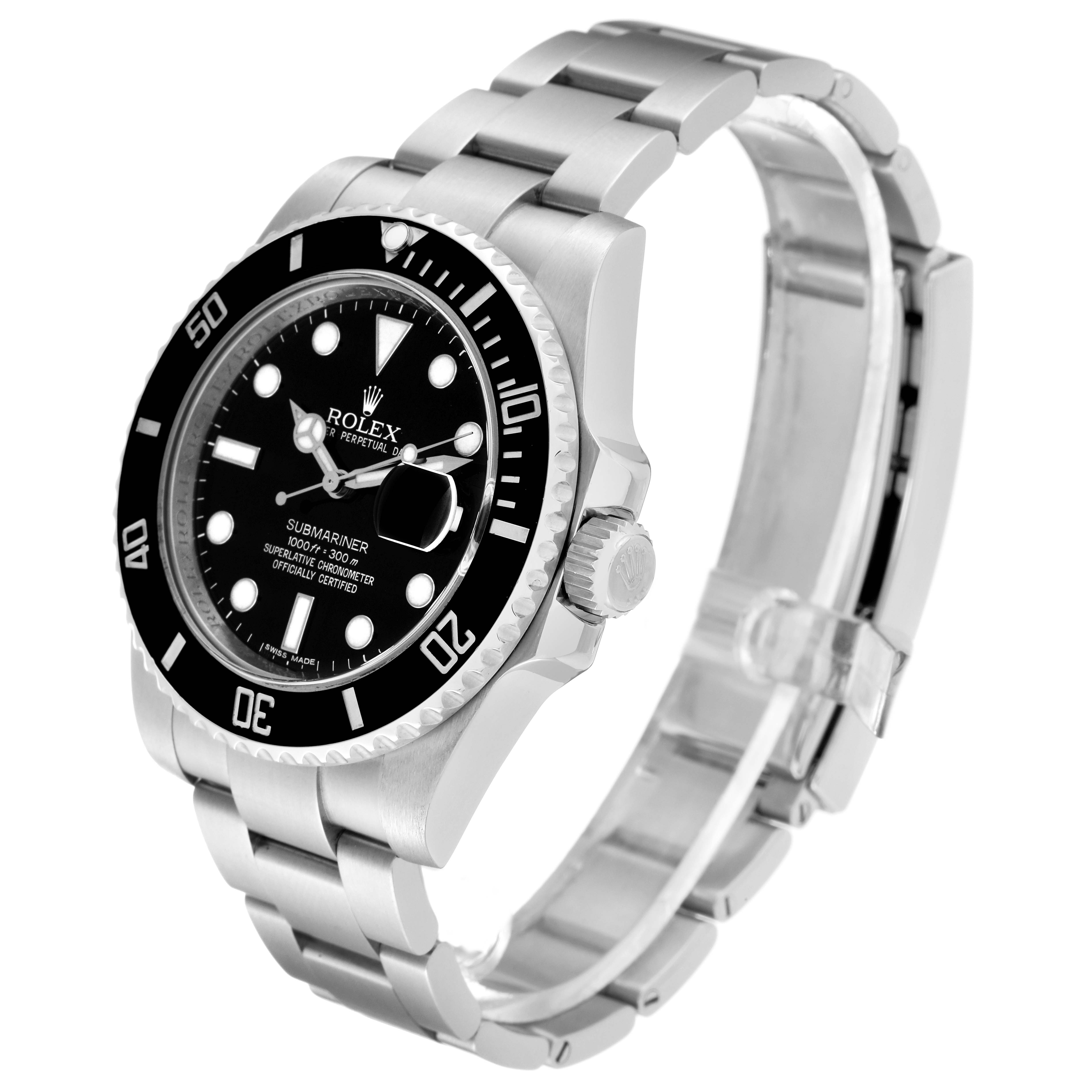 The image shows a Rolex Submariner 116610 Men
s Stainless Steel Black Dial 116610 Men
s Stainless Steel Black Dial watch at a three-quarter angle, focusing on the watch face, bezel, and part of the bracelet.