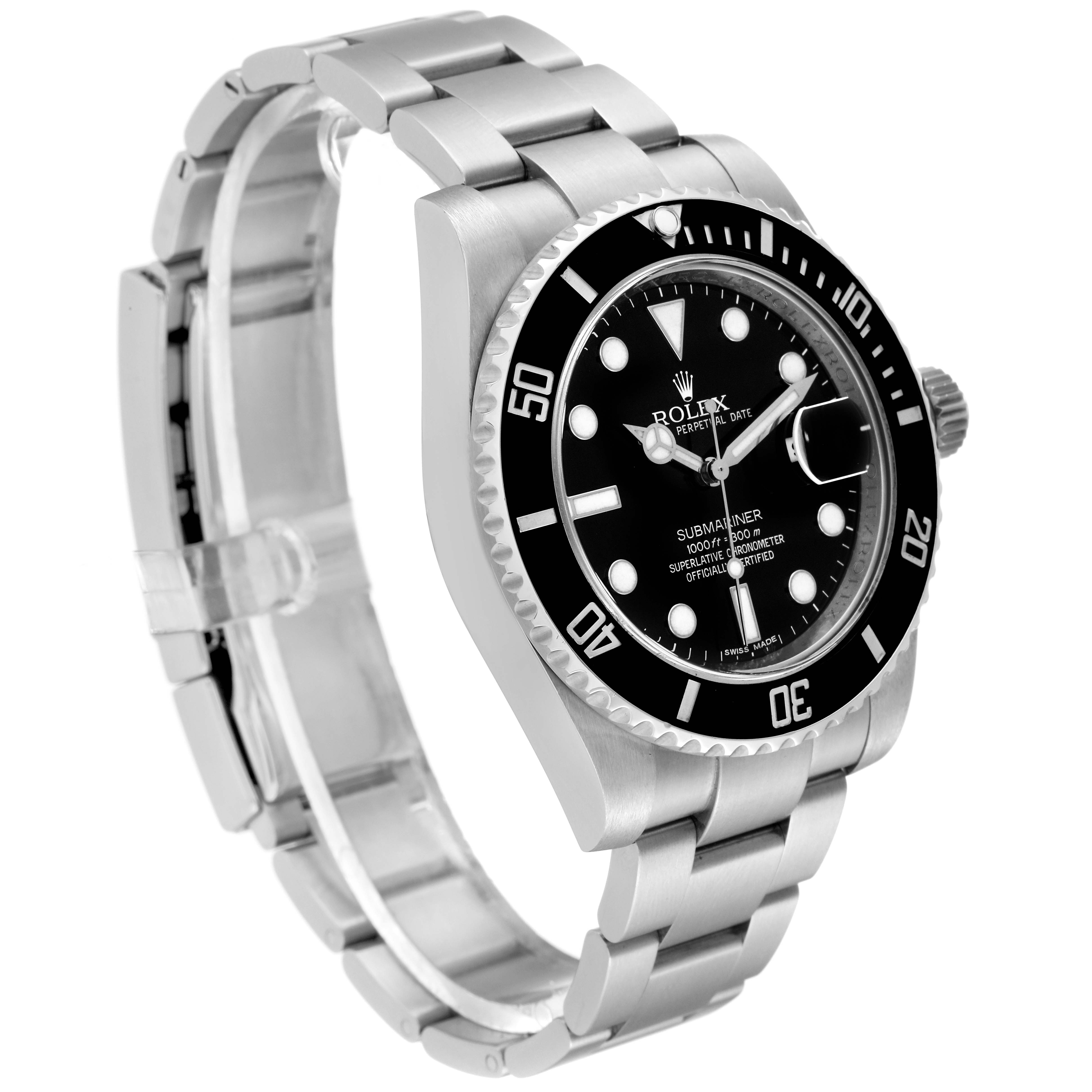 The image shows a side view of the Rolex Submariner 116610 Men
s Stainless Steel Black Dial 116610 Men
s Stainless Steel Black Dial watch, displaying the case, bezel, dial, and part of the bracelet.