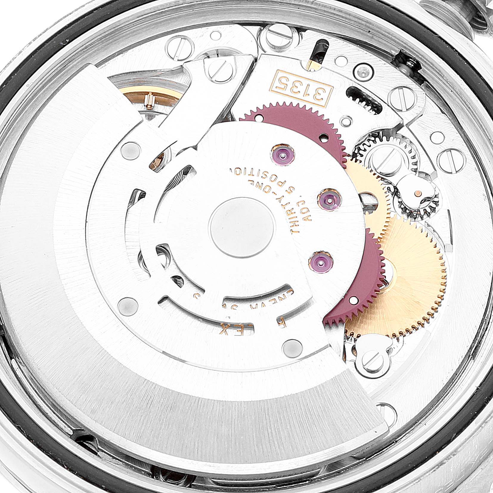 This image shows the movement mechanism of a Rolex Turn-o-Graph 16264 Men
s Stainless Steel Black Dial 16264 Men
s Stainless Steel Black Dial watch from a close-up angle.