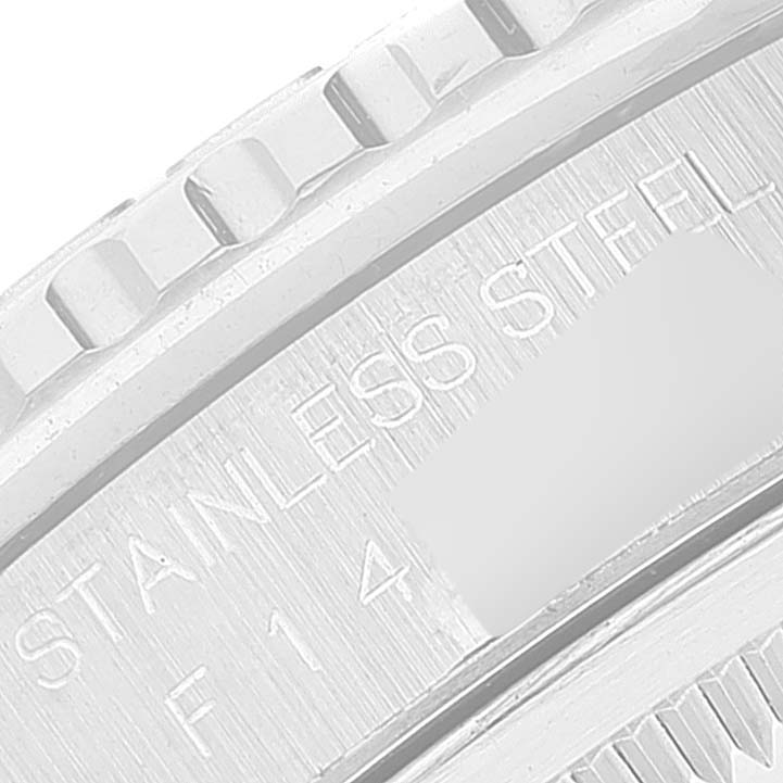 The image shows a macro shot of the case side, bezel, and part of the engraving on the Rolex Turn-o-Graph 16264 Men
s Stainless Steel Black Dial 16264 Men
s Stainless Steel Black Dial watch.