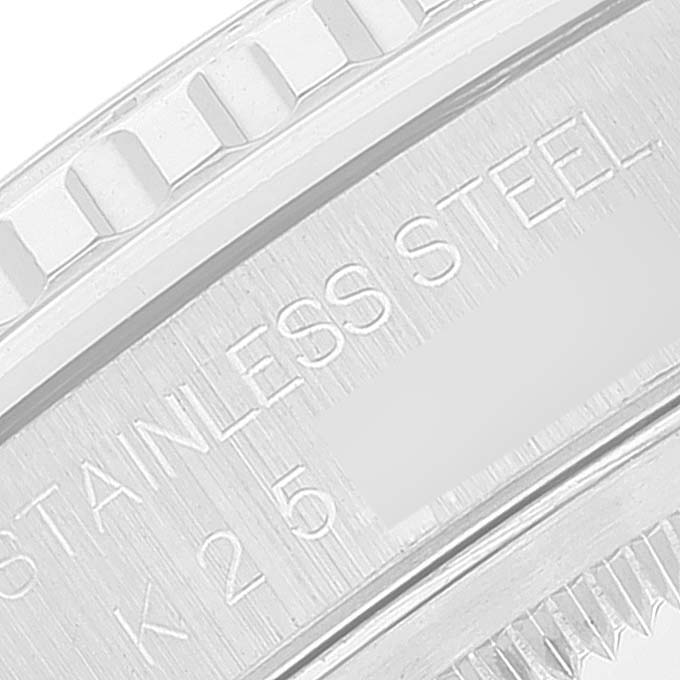 The image shows a close-up of the engraved text and bezel area of a Rolex Datejust 16264 Men's Stainless Steel Silver Dial 16264 Men's Stainless Steel Silver Dial watch.