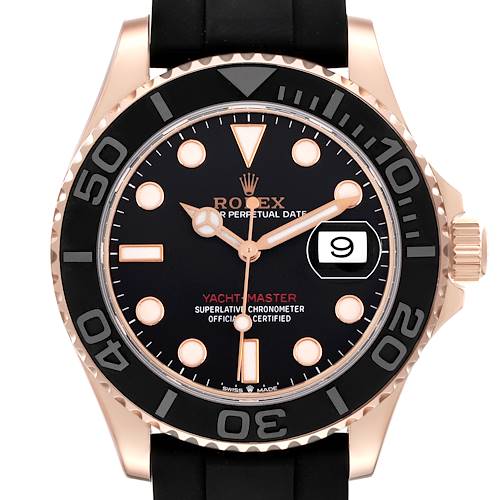 Photo of Rolex Yachtmaster 40 Rose Gold Oysterflex Mens Watch 126655 Box Card