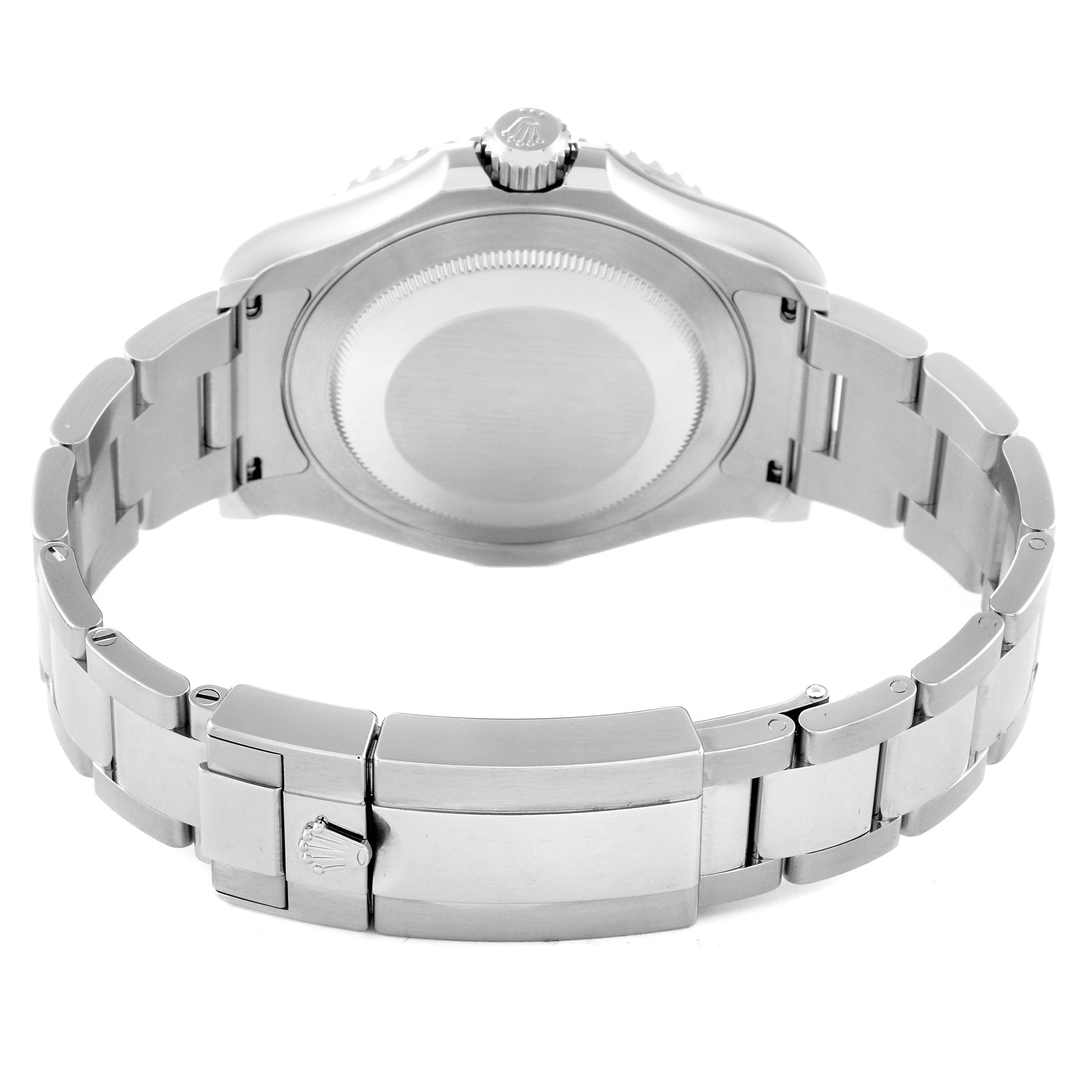 The image shows the back of the Rolex Yacht-Master 126622 Men's Stainless Steel Blue Dial 126622 Men's Stainless Steel Blue Dial watch focusing on the case back and bracelet clasp.