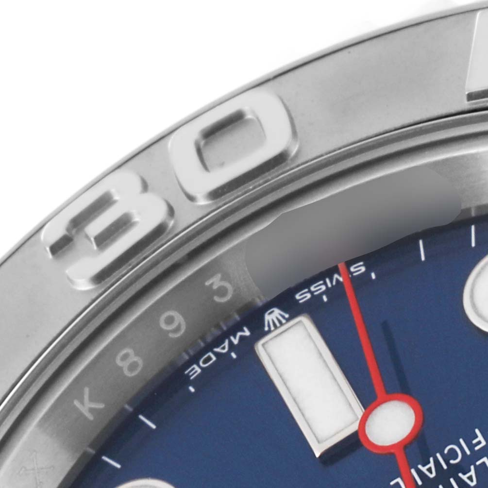 The image shows a close-up of the bezel, dial, and part of the hands of the Rolex Yacht-Master 126622 Men's Stainless Steel Blue Dial 126622 Men's Stainless Steel Blue Dial watch.