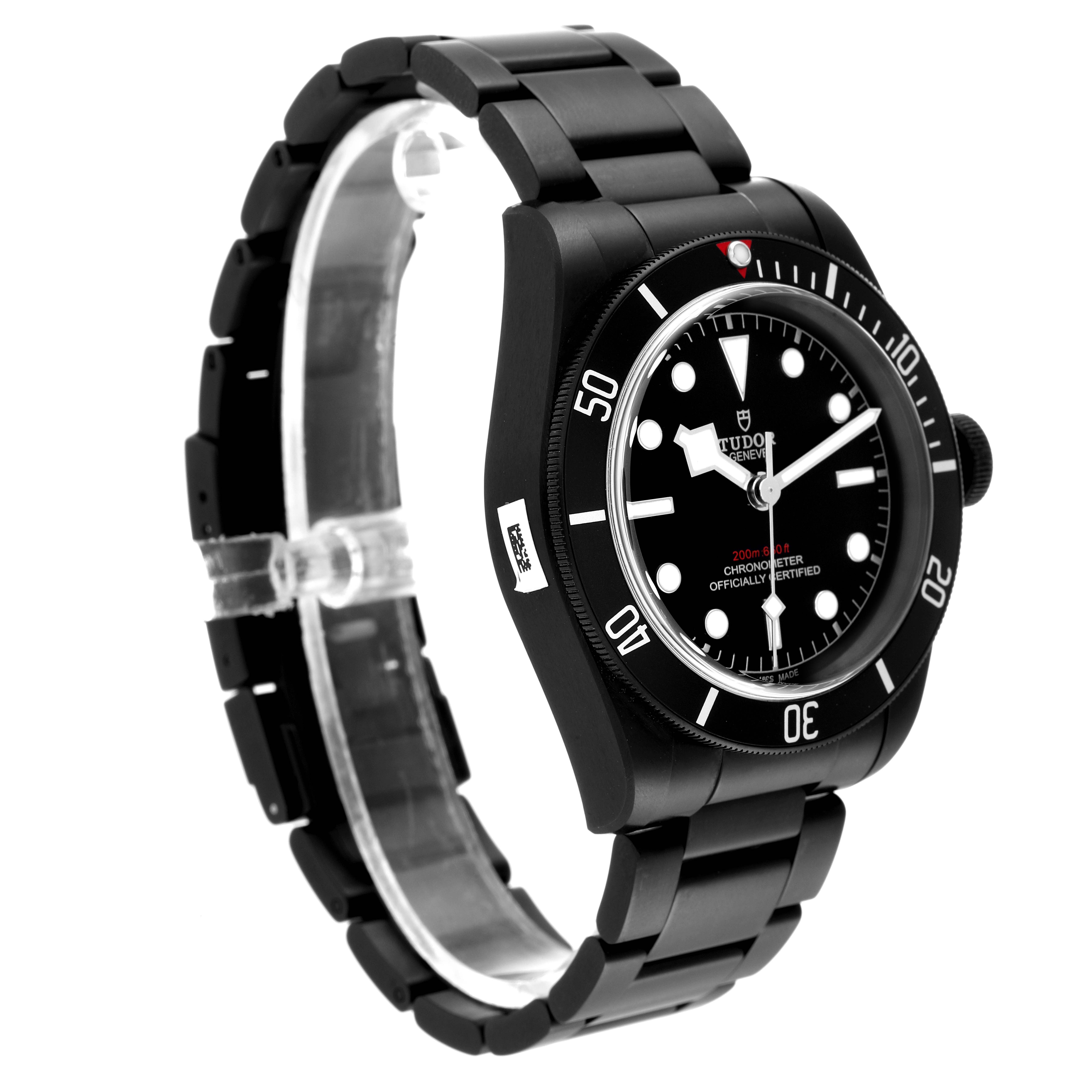 The image shows a Tudor Heritage Black Bay 79230DK Men's Stainless Steel Black Dial 79230DK Men's Stainless Steel Black Dial watch from a three-quarter angle, highlighting the face, bezel, and bracelet.