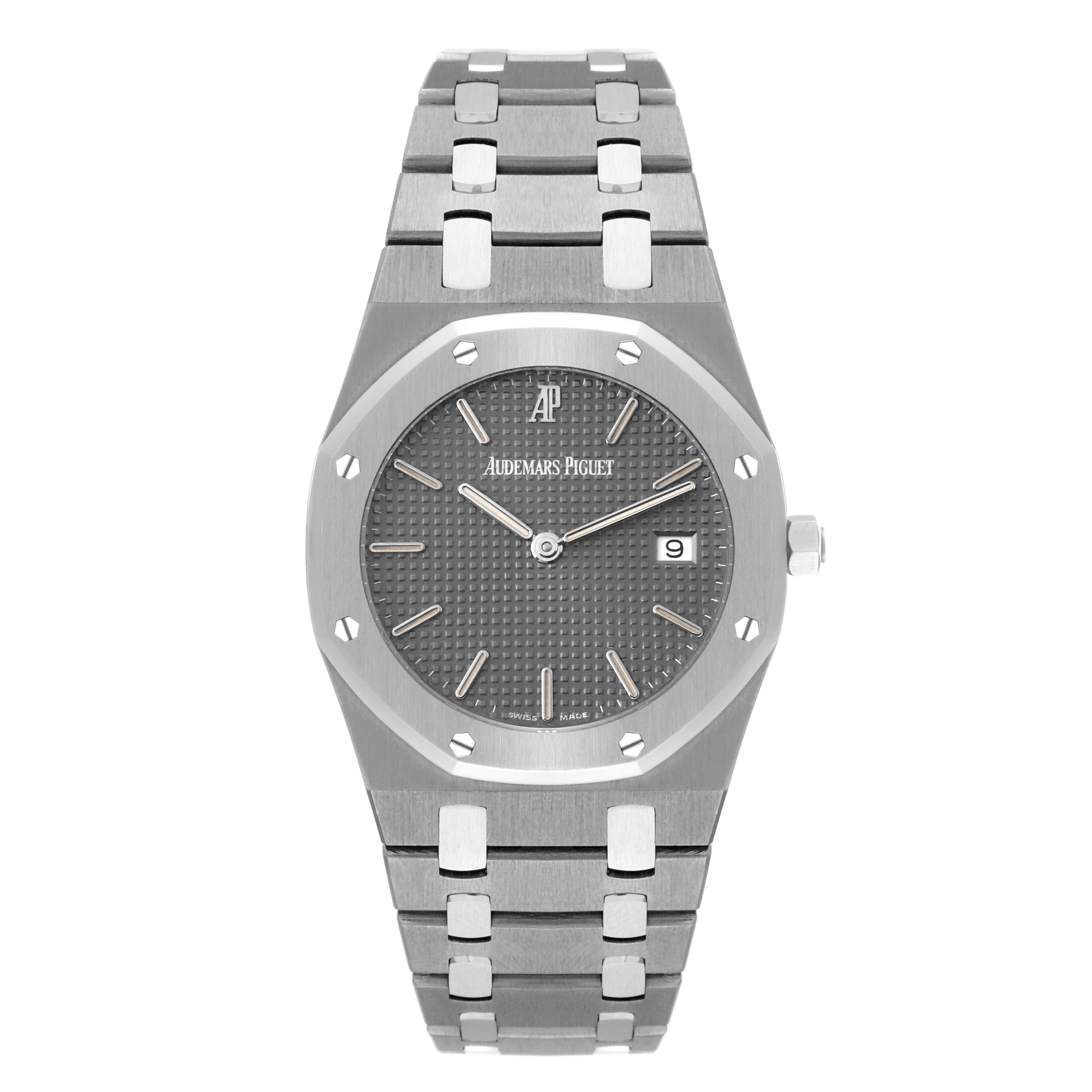 This image shows the front view of an Audemars Piguet Royal Oak 56175TT.00.0789TT.01 Men's Stainless Steel Grey Dial 56175TT.00.0789TT.01 Men's Stainless Steel Grey Dial watch, displaying the dial, bezel, and bracelet.