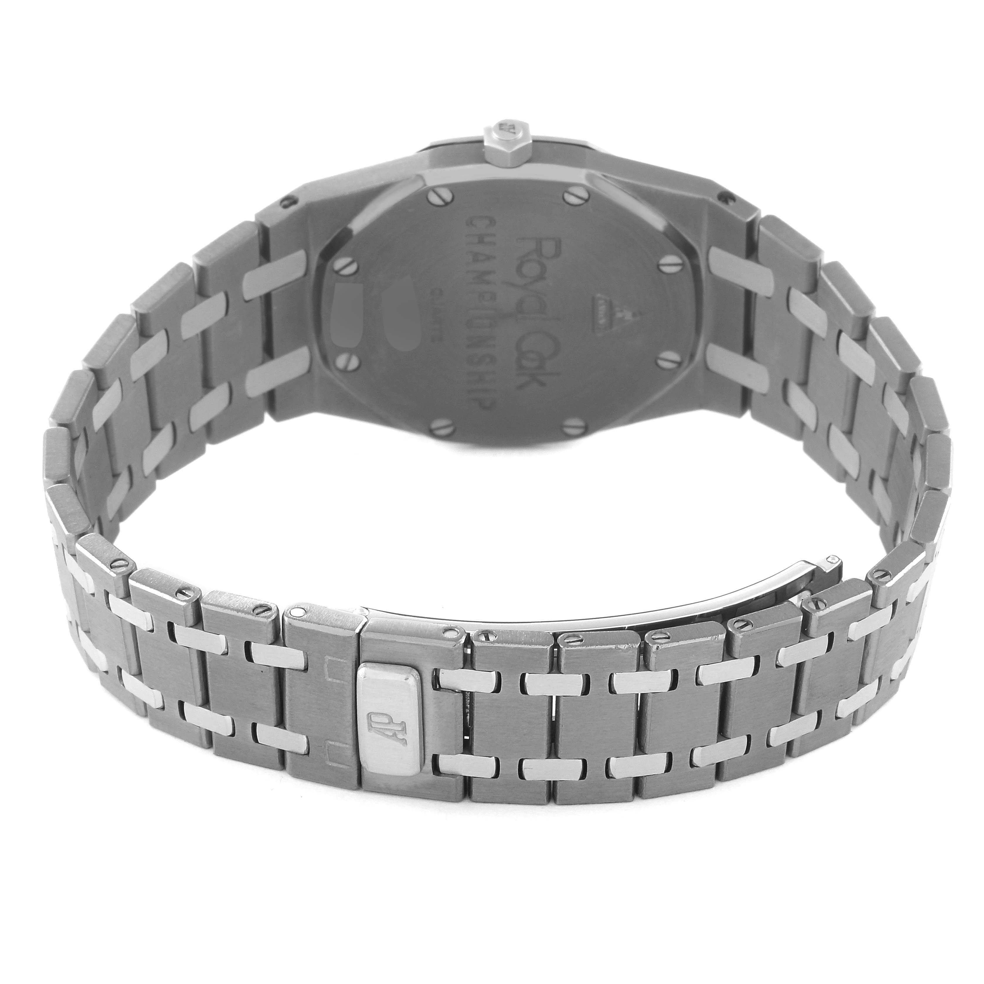 This image shows the back case and bracelet of the Royal Oak model by Audemars Piguet from a rear angle.
