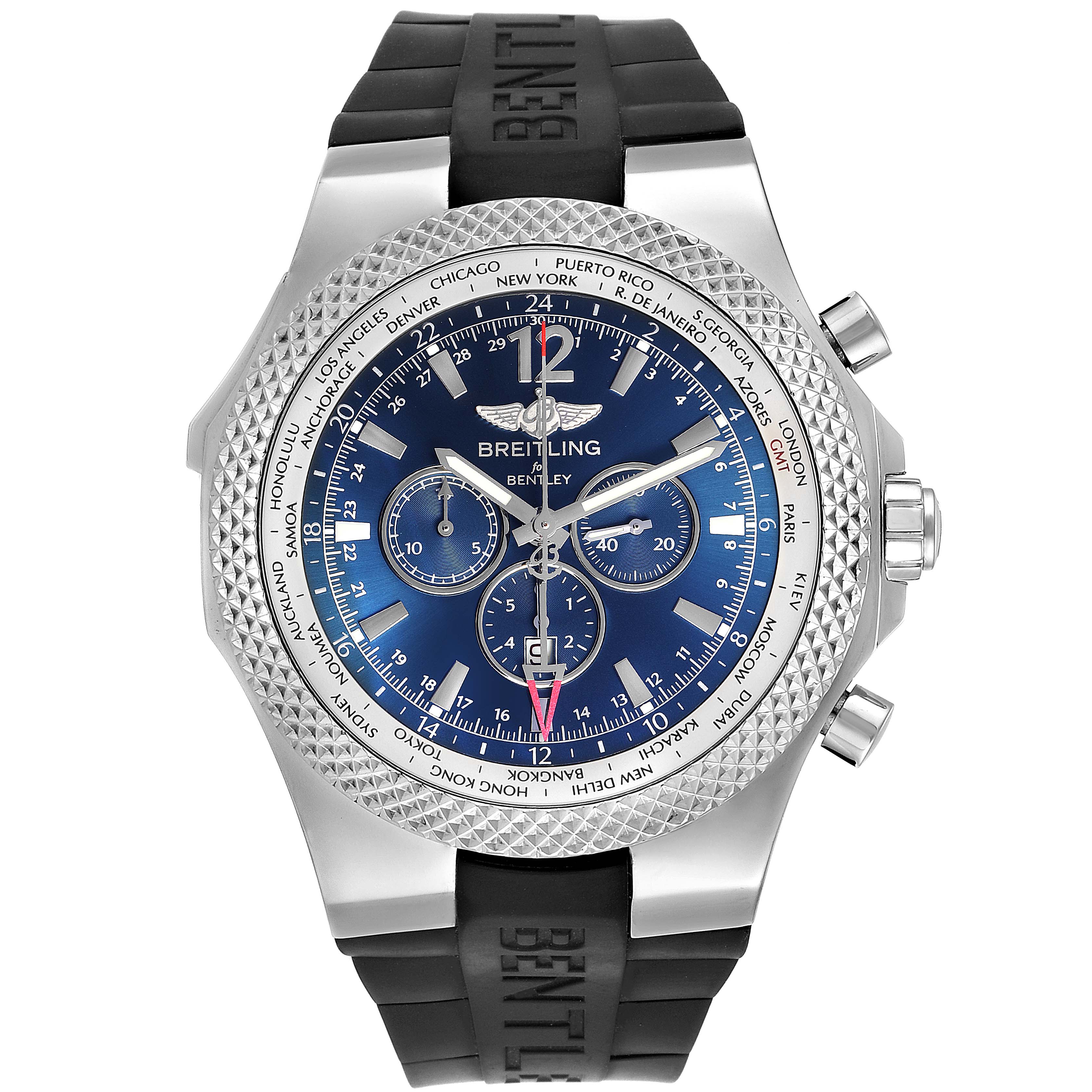 Breitling Bentley GMT Blue Dial Chronograph Steel Mens Watch A47362