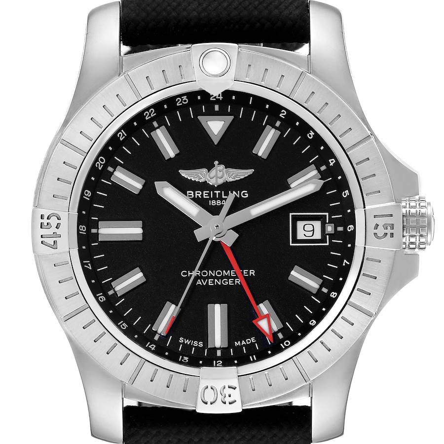 Breitling Chronomat GMT Black Dial Steel Mens Watch A32397 Box Card SwissWatchExpo