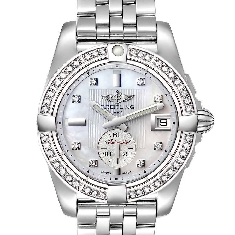 Breitling Galactic 36 Mother of Pearl Diamond Steel Ladies Watch A37330 Box Card SwissWatchExpo