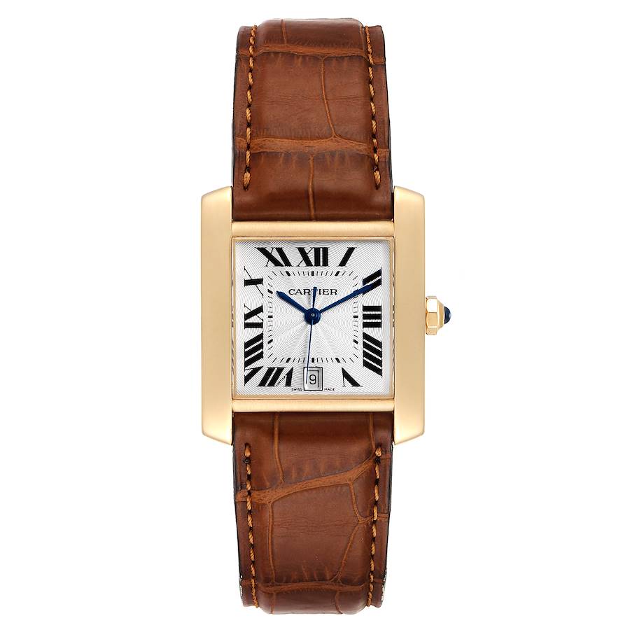 Cartier Tank Francaise Large Yellow Gold Brown Strap Mens Watch