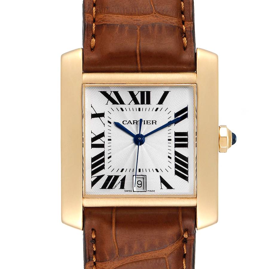 Cartier Tank Francaise Large Yellow Gold Brown Strap Mens Watch W5000156 SwissWatchExpo