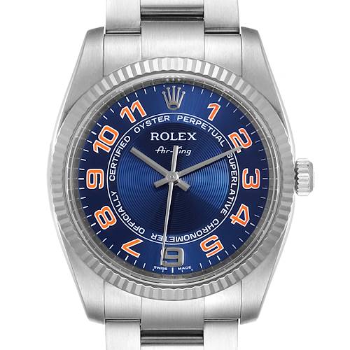 Photo of Rolex Air King Blue Dial Steel White Gold Fluted Bezel Mens Watch 114234