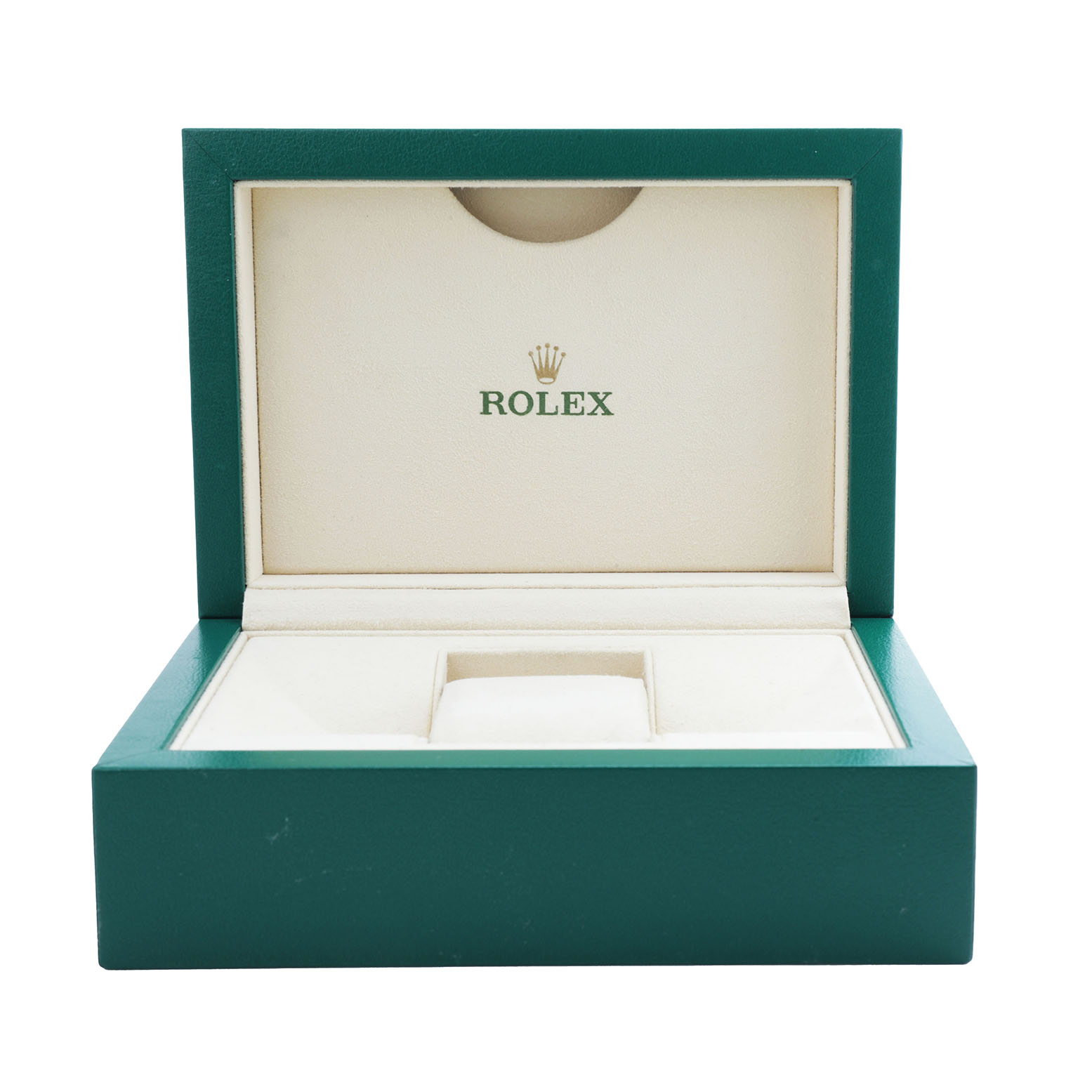 The image shows an open Rolex Datejust 41 126334 Men's Stainless Steel Grey Dial watch box from a frontal angle, displaying the brand logo inside.
