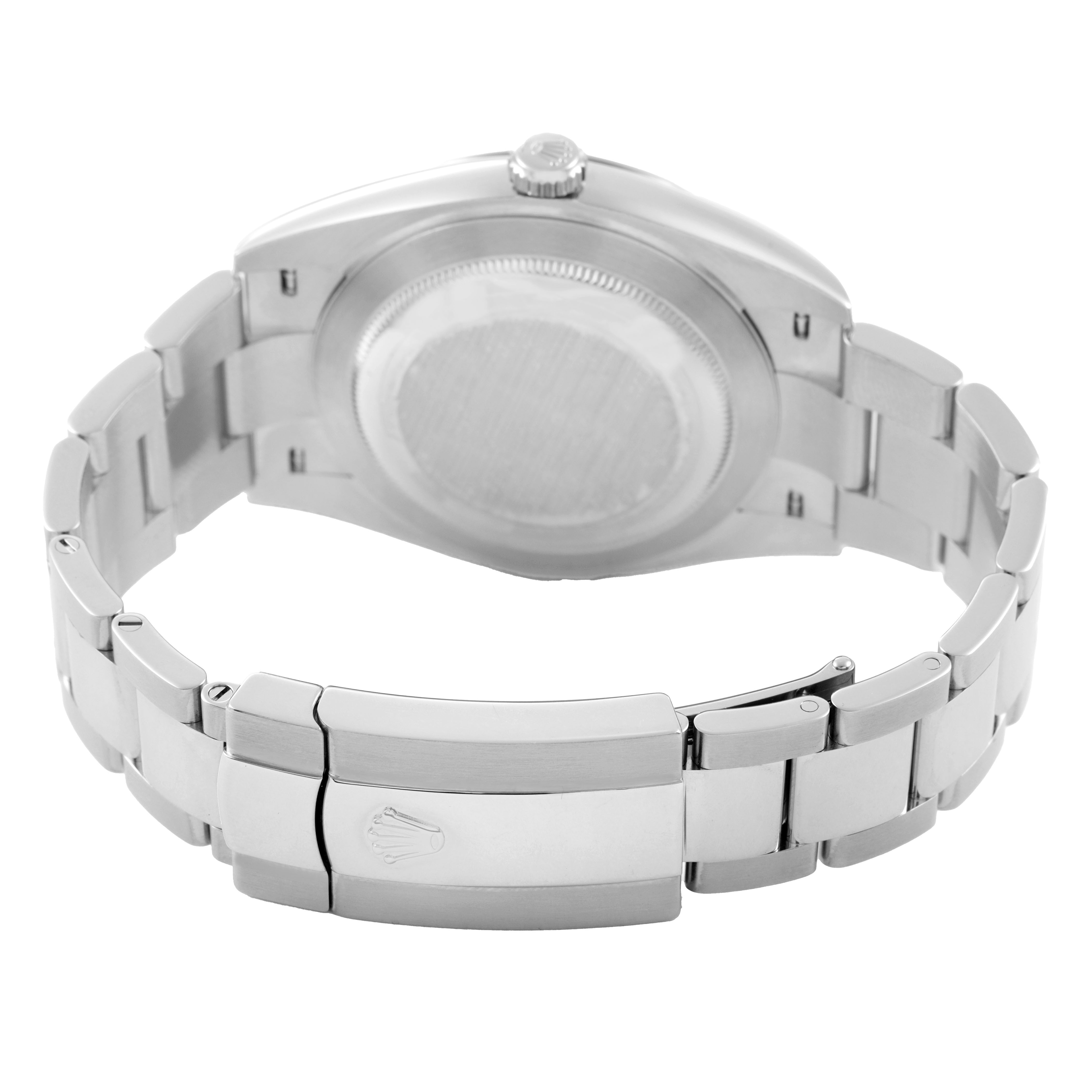 The image shows the back and bracelet of a Rolex Datejust 41 126334 Men's Stainless Steel Grey Dial, highlighting the clasp and case back.