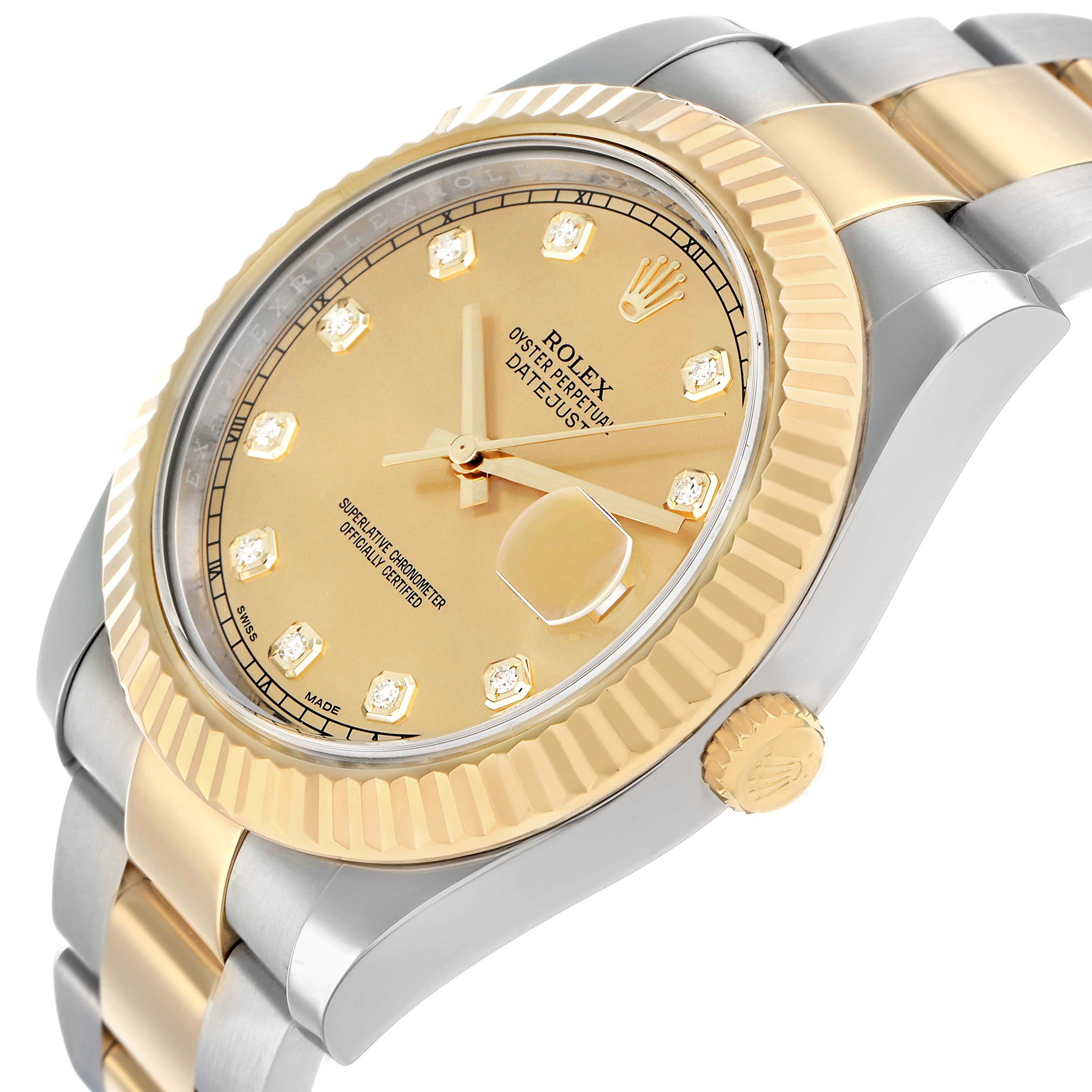The Rolex Datejust 41 116333 Men's Steel and Gold (two tone) Champagne Dial is shown from a three-quarter angle, highlighting the bezel, dial, bracelet, and crown.