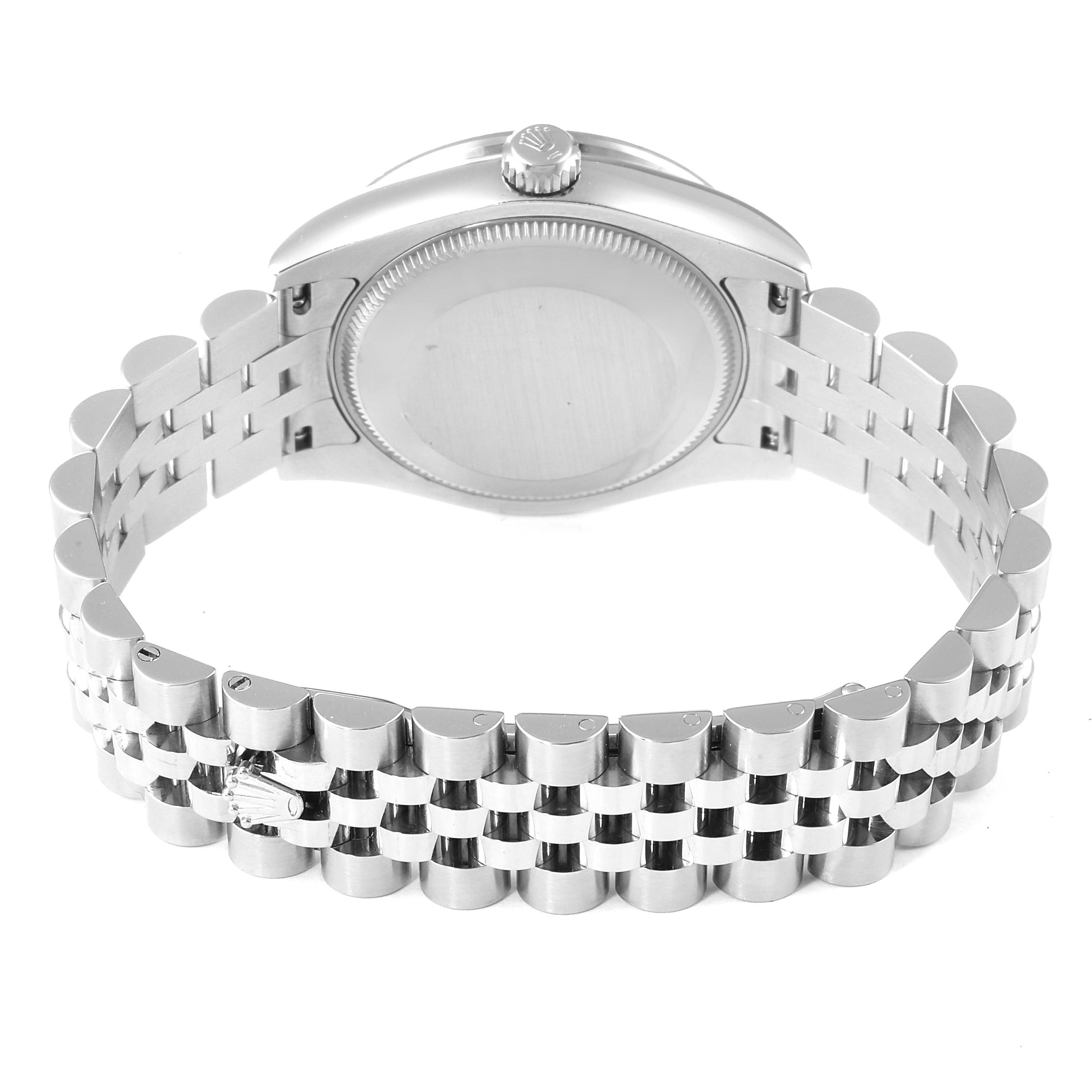 The image shows the back and bracelet of a Mid-Size Rolex watch, viewed from the back.