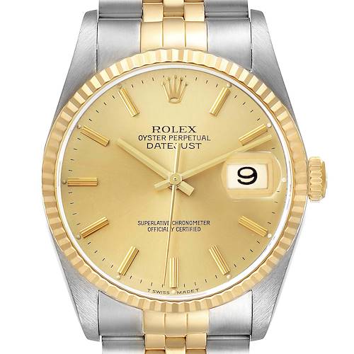 Photo of Rolex Datejust Steel Yellow Gold Champagne Dial Mens Watch 16233