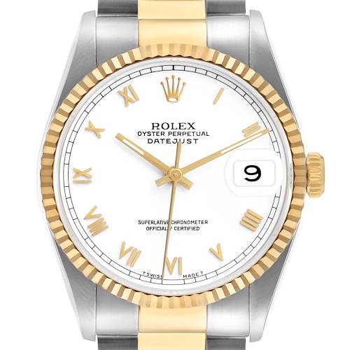 Photo of Rolex Datejust Steel Yellow Gold White Dial Mens Watch 16233