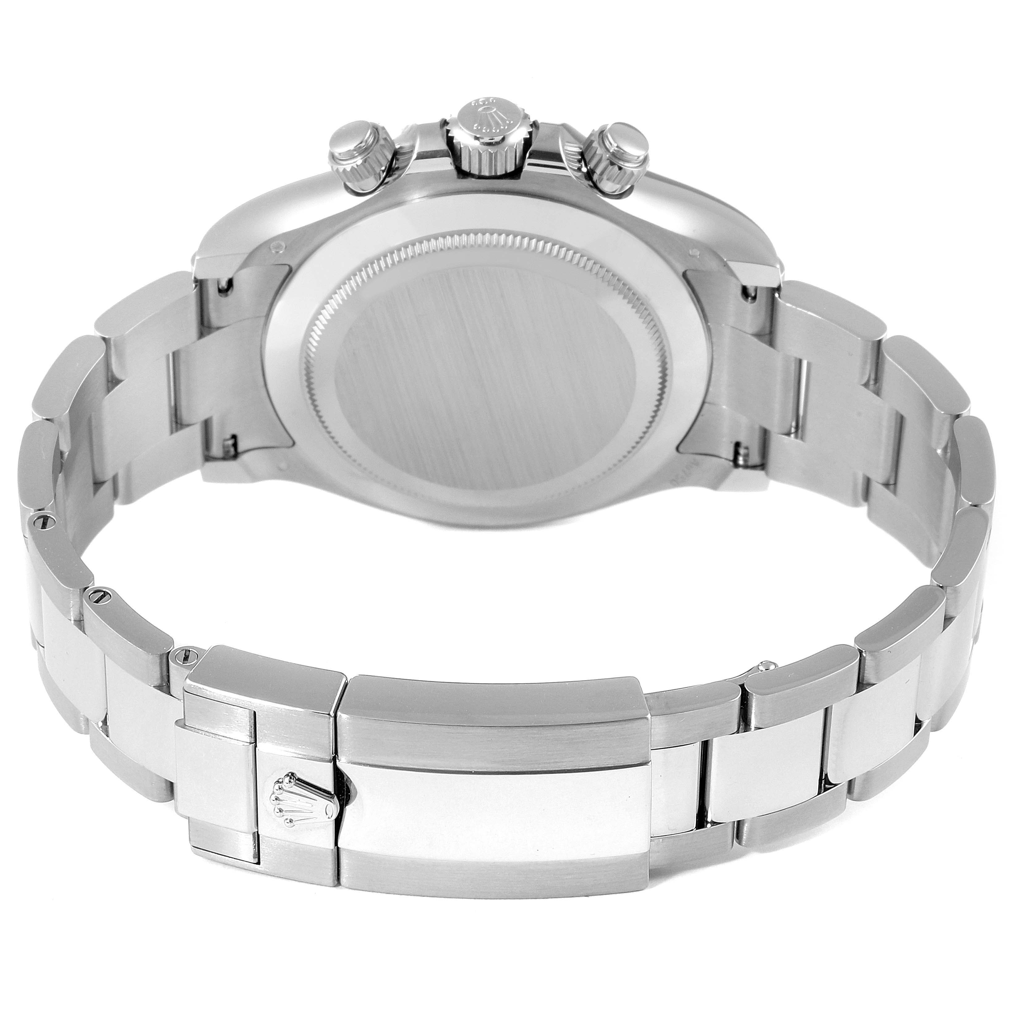 The image shows the backside and bracelet of a Rolex Daytona 116509 Men's White Gold Blue Dial 116509 Men's White Gold Blue Dial watch, showcasing the clasp and crown.