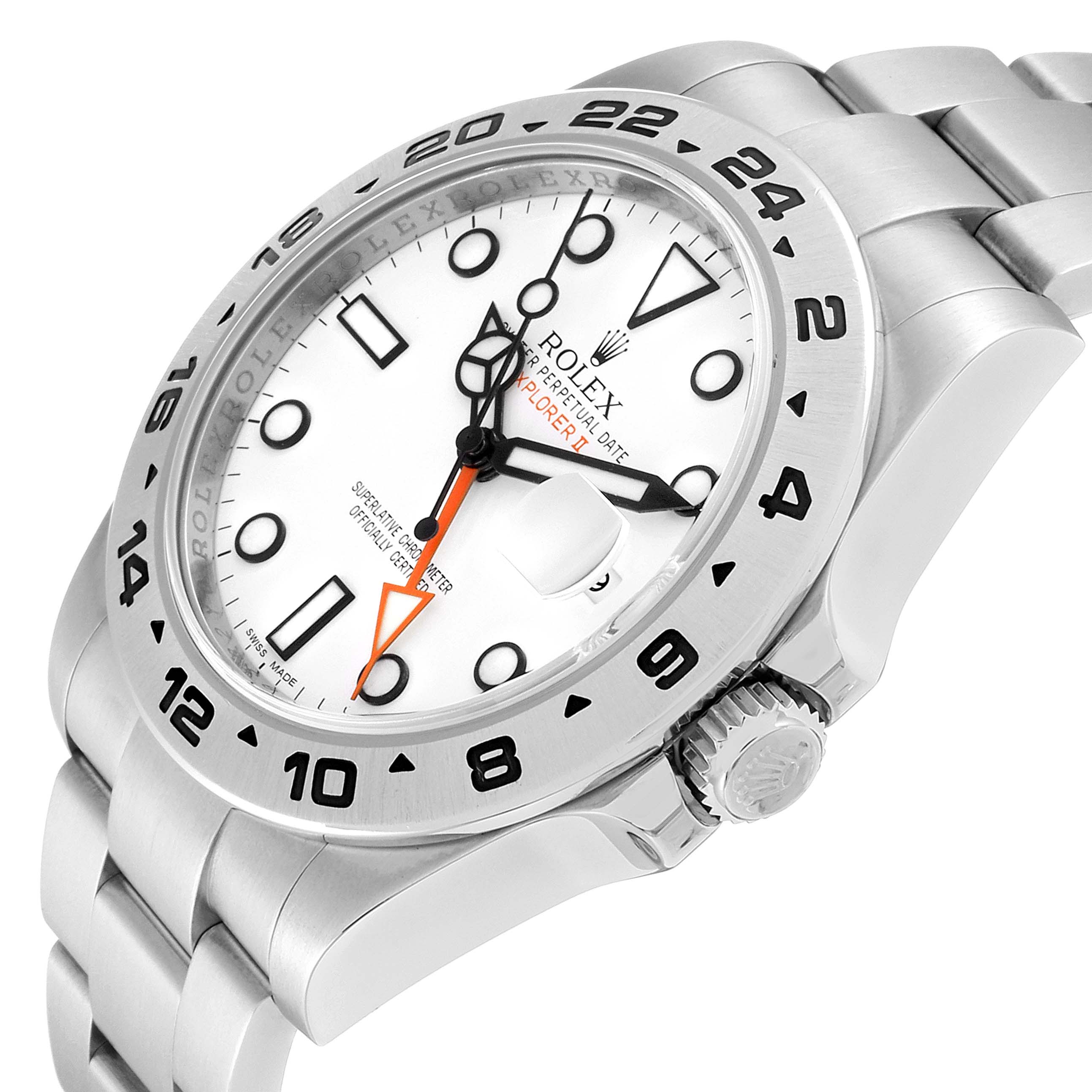 The image shows a close-up, angled view of a Rolex Explorer 216570 Men
s Stainless Steel White Dial 216570 Men
s Stainless Steel White Dial watch, highlighting the bezel, dial, hands, and part of the bracelet.