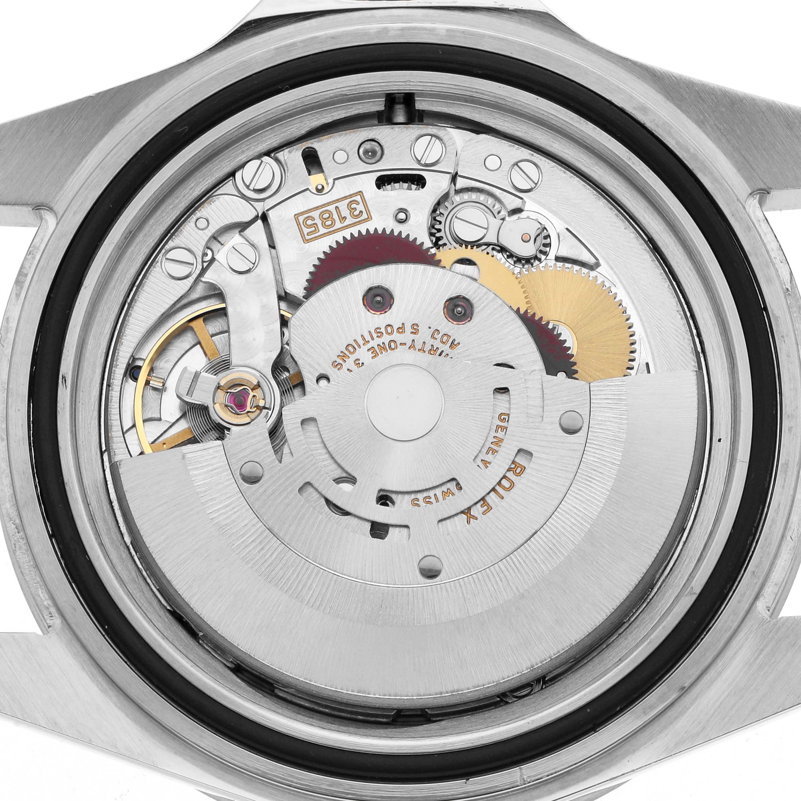 The image shows the movement mechanism of a Rolex Explorer 16570 Men's Stainless Steel White Dial, viewed from the back with the case removed.