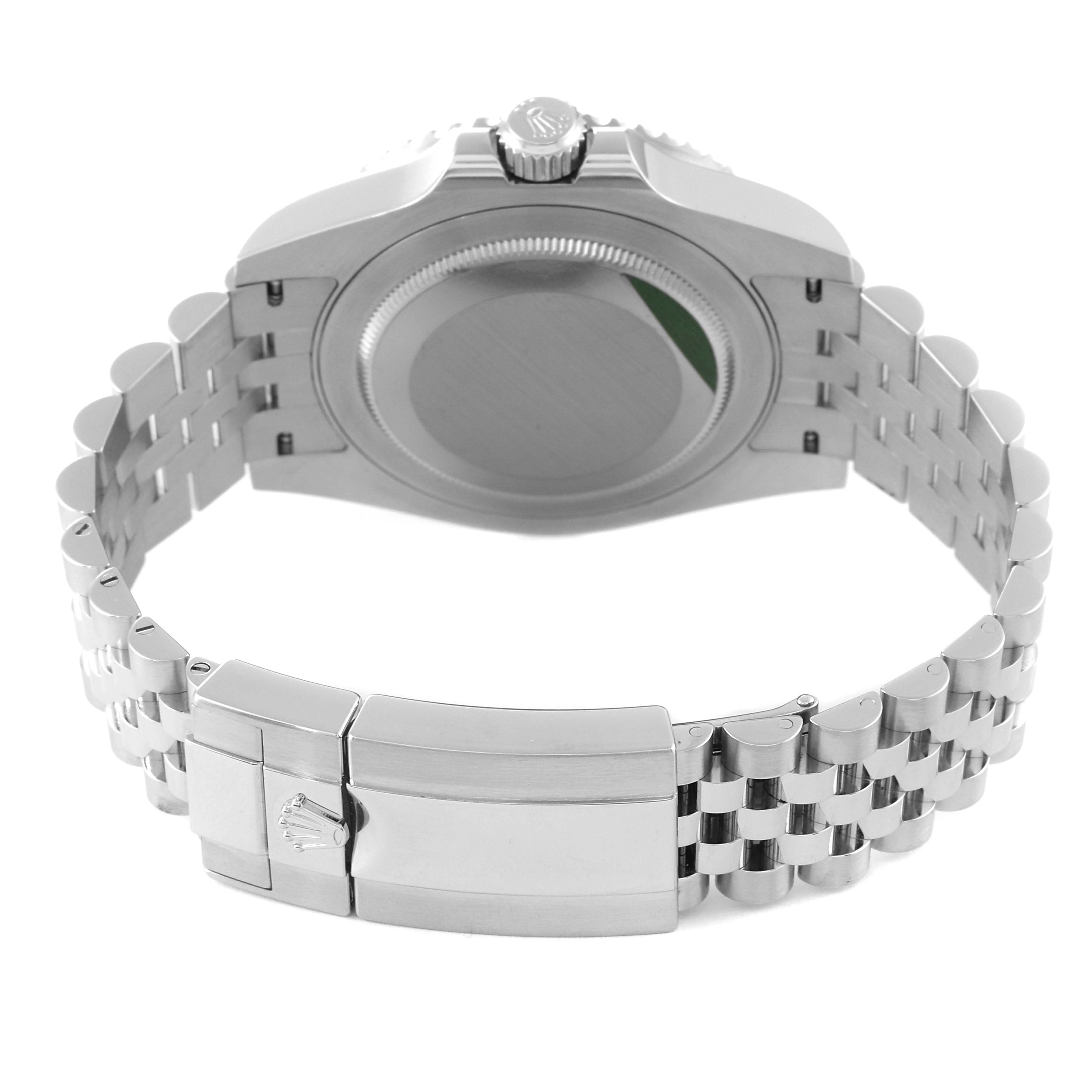 The image shows the back view of a Rolex GMT-Master 126710 Men
s Stainless Steel Black Dial 126710 Men
s Stainless Steel Black Dial, highlighting the case back, crown, and bracelet with clasp.