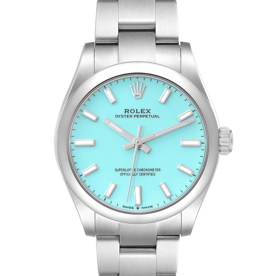 Rolex Oyster Perpetual Midsize Turquoise Dial Steel Ladies Watch 277200 Box Card SwissWatchExpo