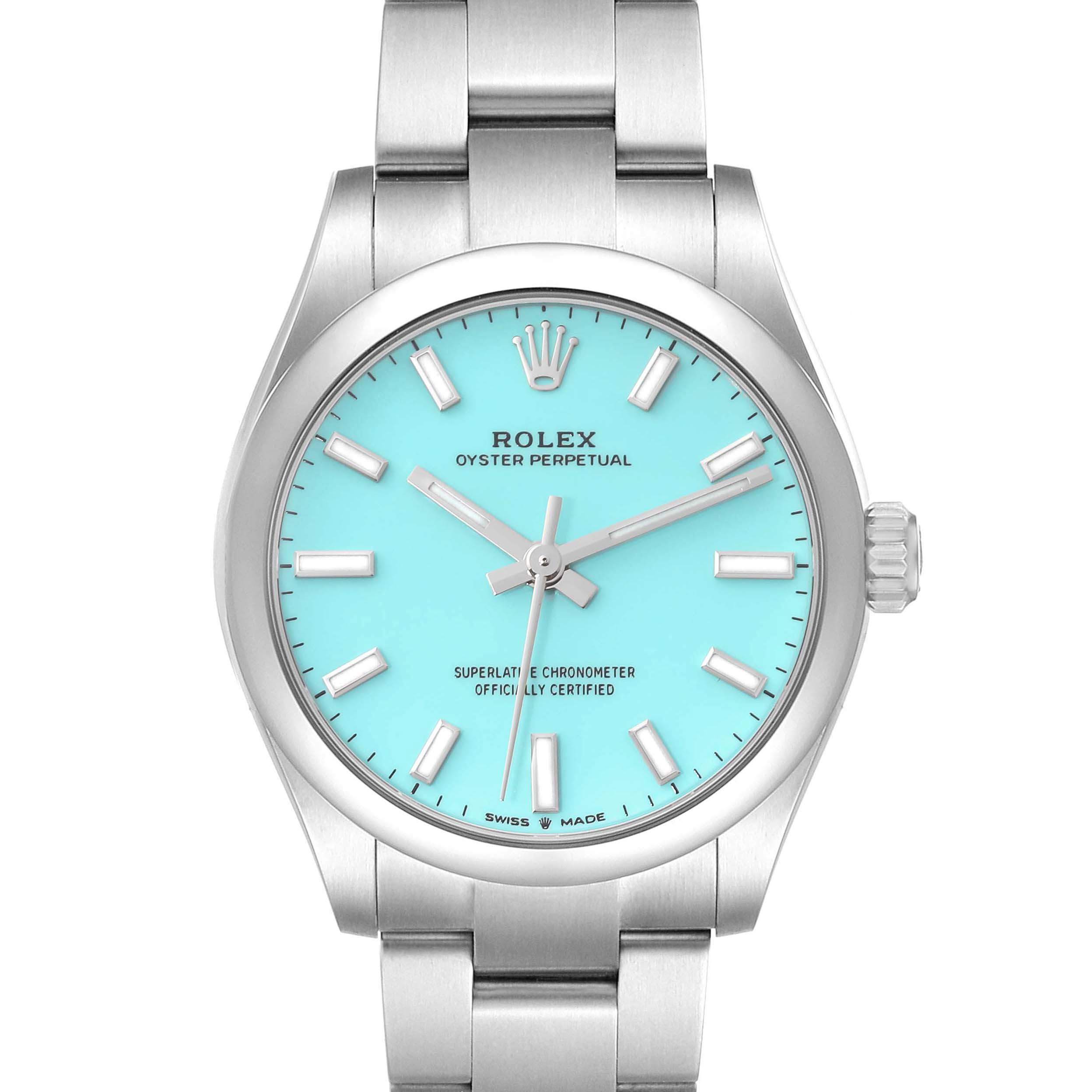 Rolex Oyster Perpetual Midsize Turquoise Dial Steel Ladies Watch