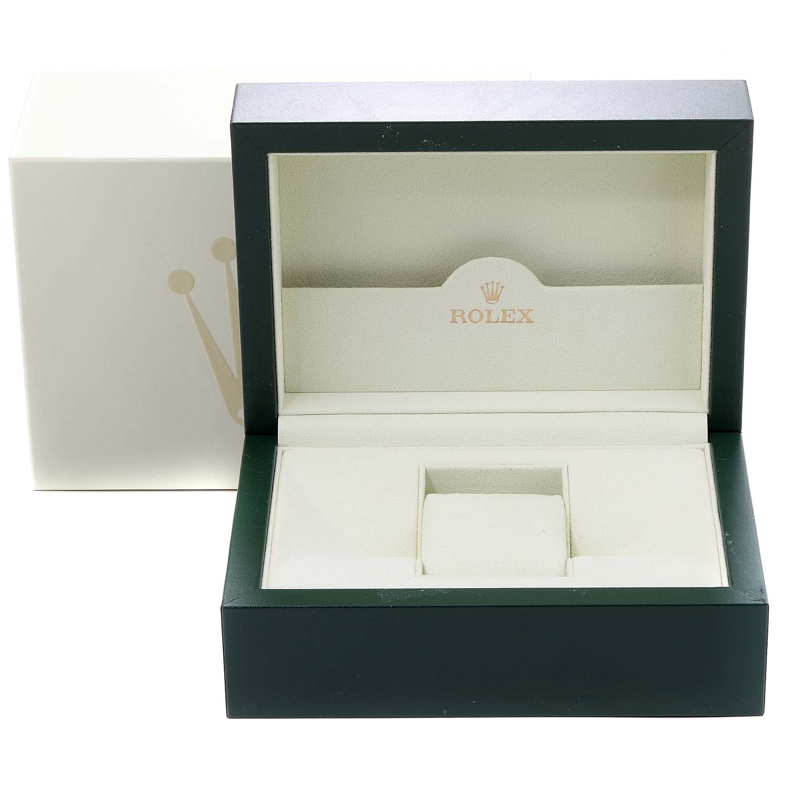 The image shows an open box for a Rolex President 179178 Women's Yellow Gold White Dial 179178 Women's Yellow Gold White Dial model watch, highlighting its interior padding and brand logo.