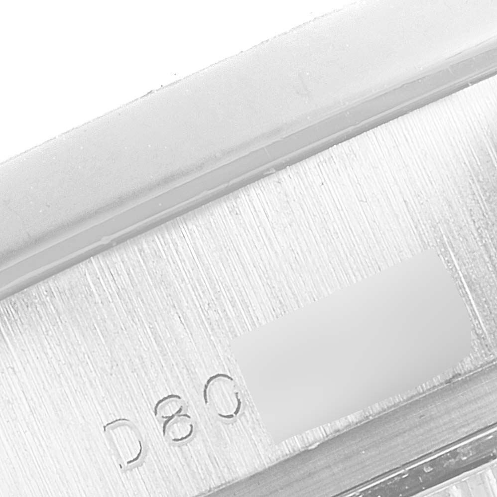 This image shows a close-up of the serial number engraving on the side of the Rolex President 179296 Women's Platinum Mother of Pearl Dial 179296 Women's Platinum Mother of Pearl Dial model watch.