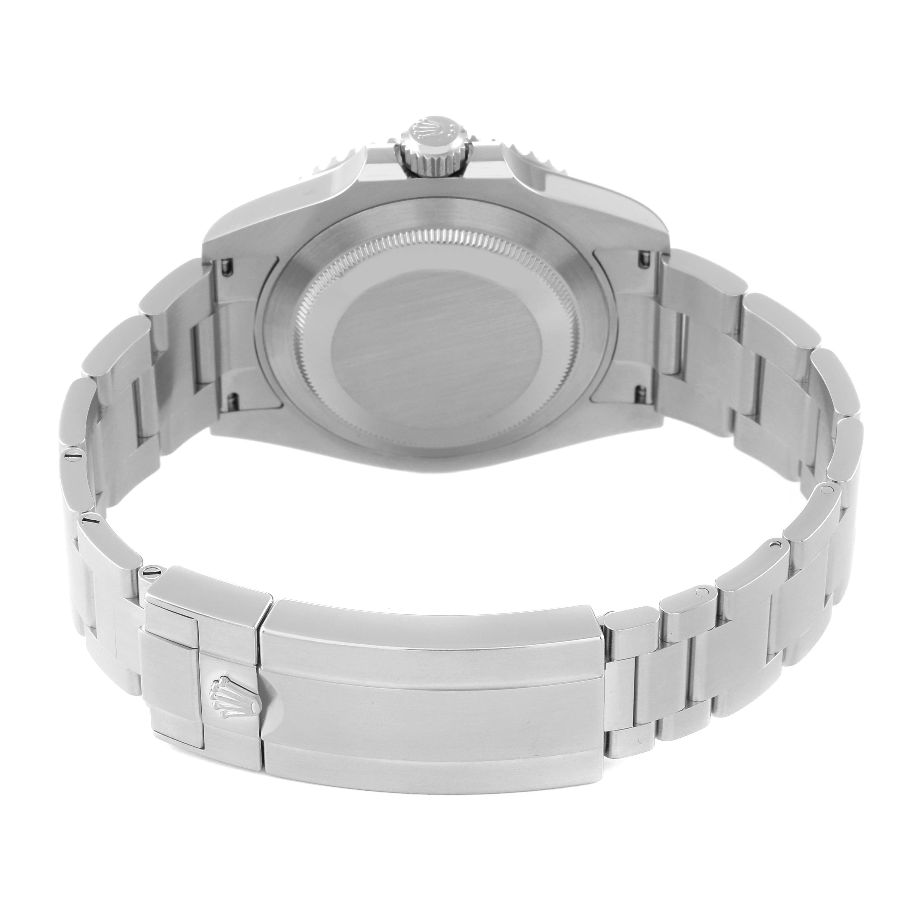 The image shows the back view of the Rolex Submariner 124060 Men
s Stainless Steel Black Dial 124060 Men
s Stainless Steel Black Dial watch, highlighting the case back, bracelet, and clasp.