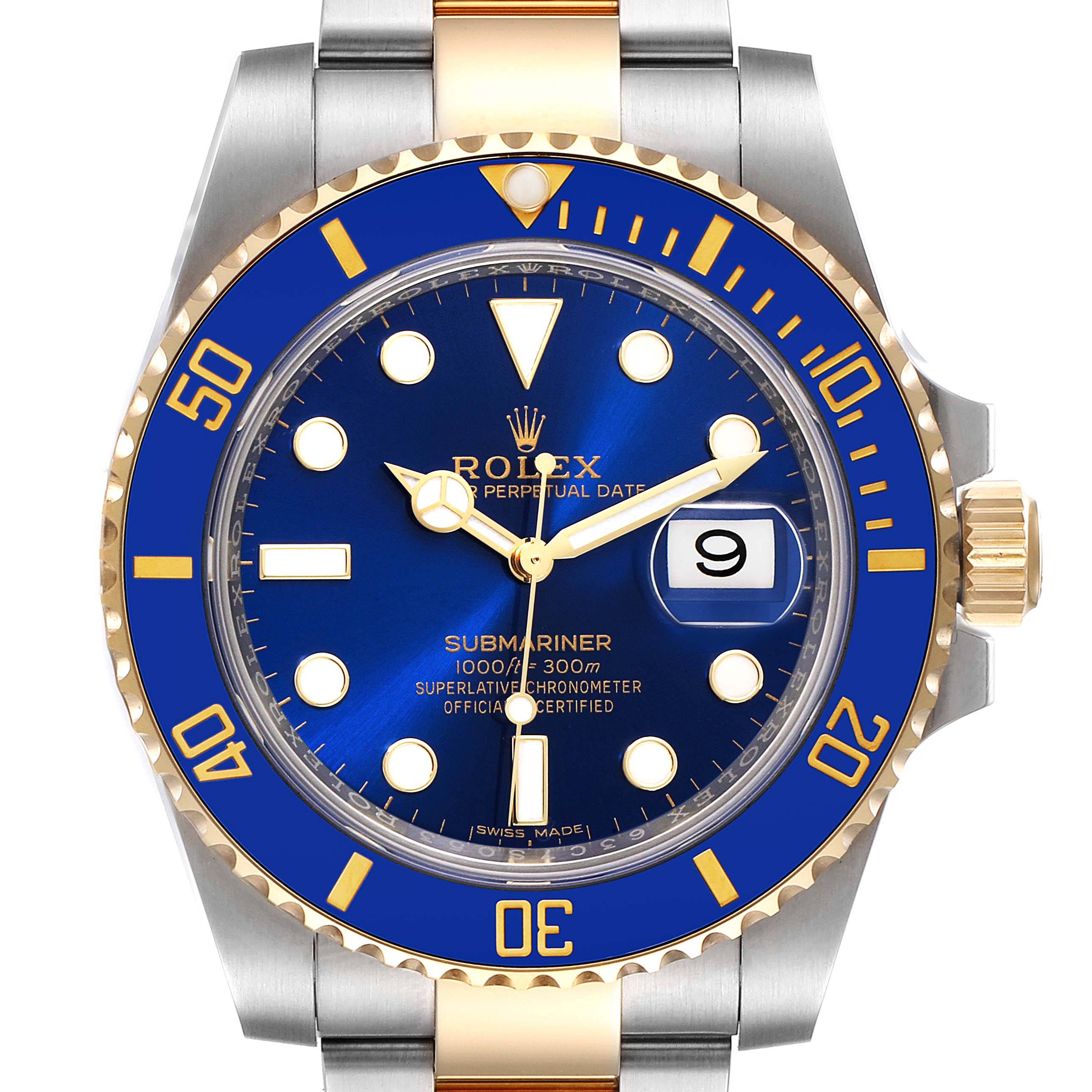 Rolex Submariner Steel Yellow Gold Blue Dial Mens Watch 116613 Box Card ...