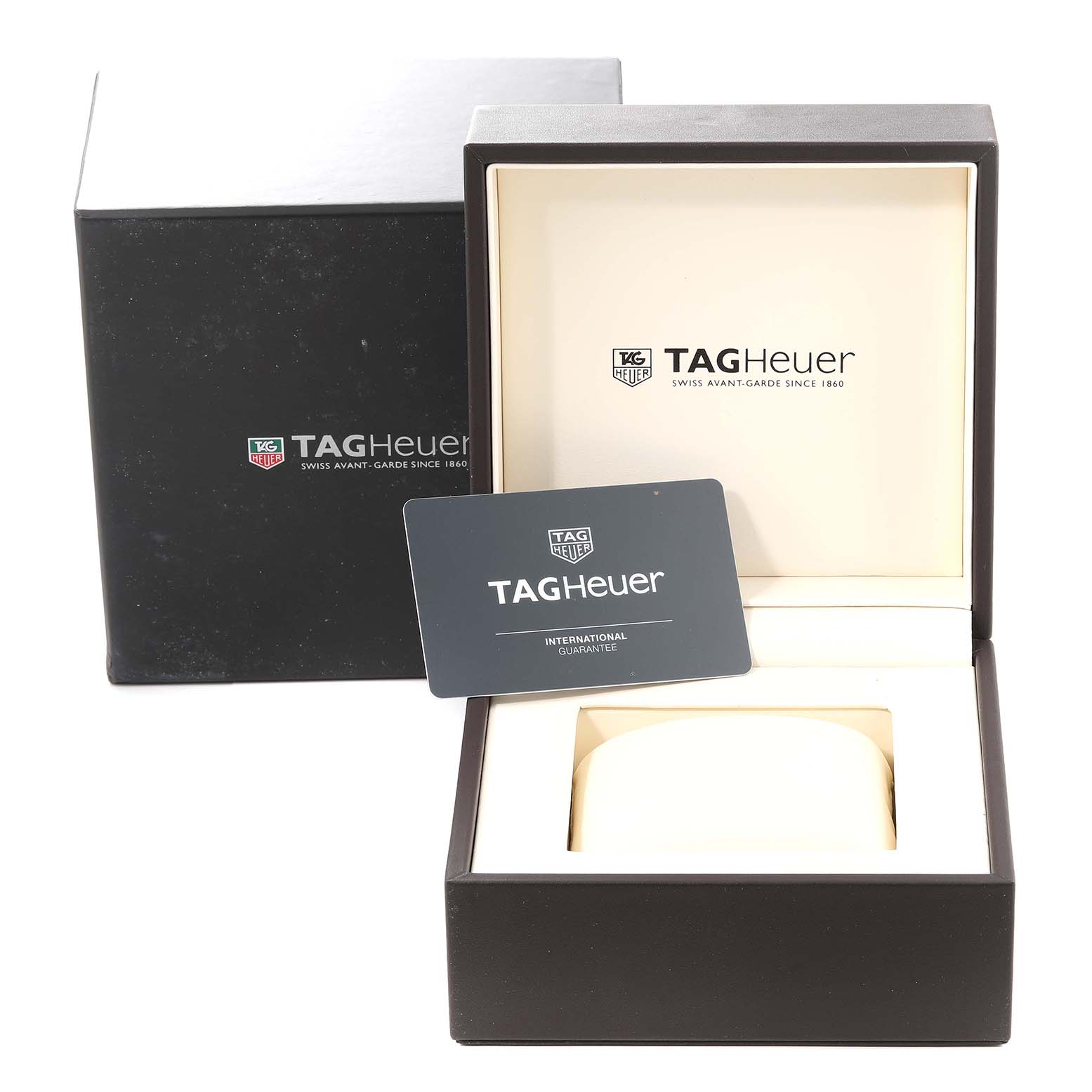 The image shows the packaging and warranty card for a Tag Heuer Carrera CAR2A91 Men's Ceramic Black Dial CAR2A91 Men's Ceramic Black Dial watch.