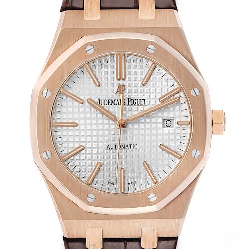Photo of Audemars Piguet Royal Oak Rose Gold Silver Mens Watch 15400OR Box Papers