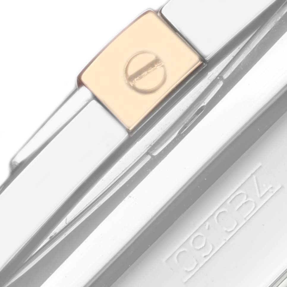 The image shows a close-up of the clasp and bracelet link detail of a Breitling Chronomat IB0110 Men's Steel and Gold (two tone) Mother of Pearl Dial IB0110 Men's Steel and Gold (two tone) Mother of Pearl Dial watch, highlighting a two-tone metal design.