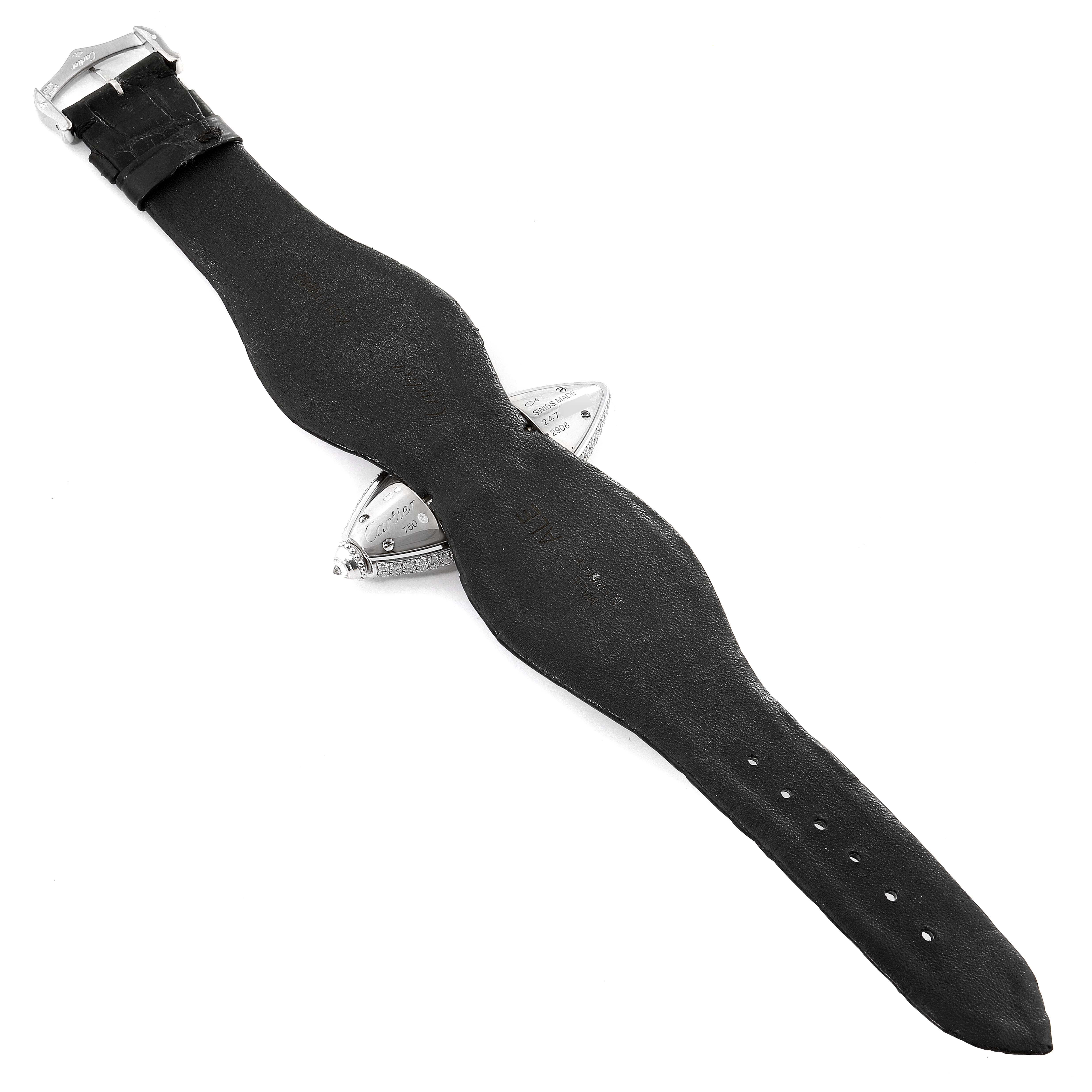 This image shows the back view of a Colisee model watch by Cartier, displaying the strap, buckle, and backside of the watch face.